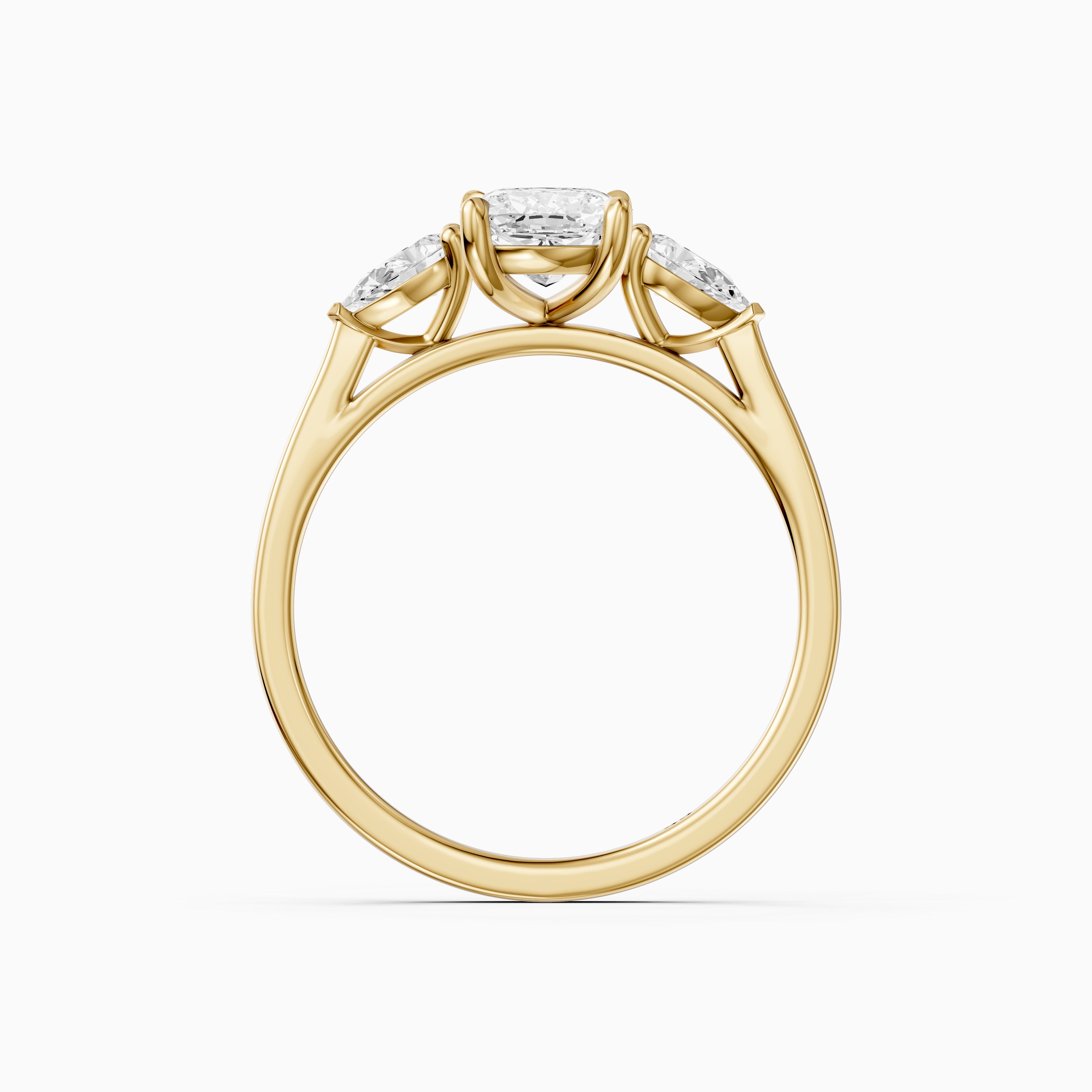 Nalani Three Stone Elongated Cushion Cut Moissanite Diamond Ring with Pear Side Stones