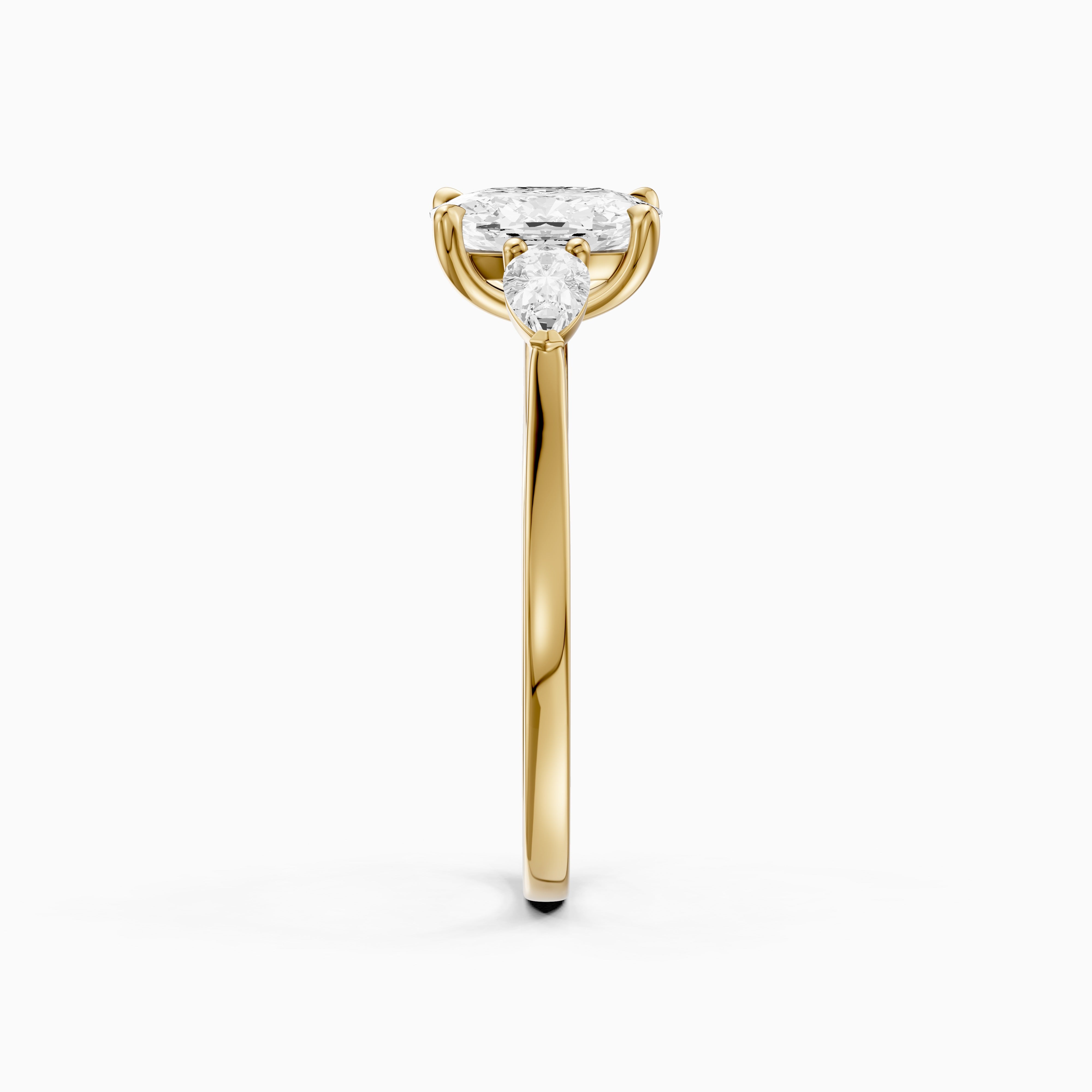 Nalani Three Stone Elongated Cushion Cut Moissanite Diamond Ring with Pear Side Stones