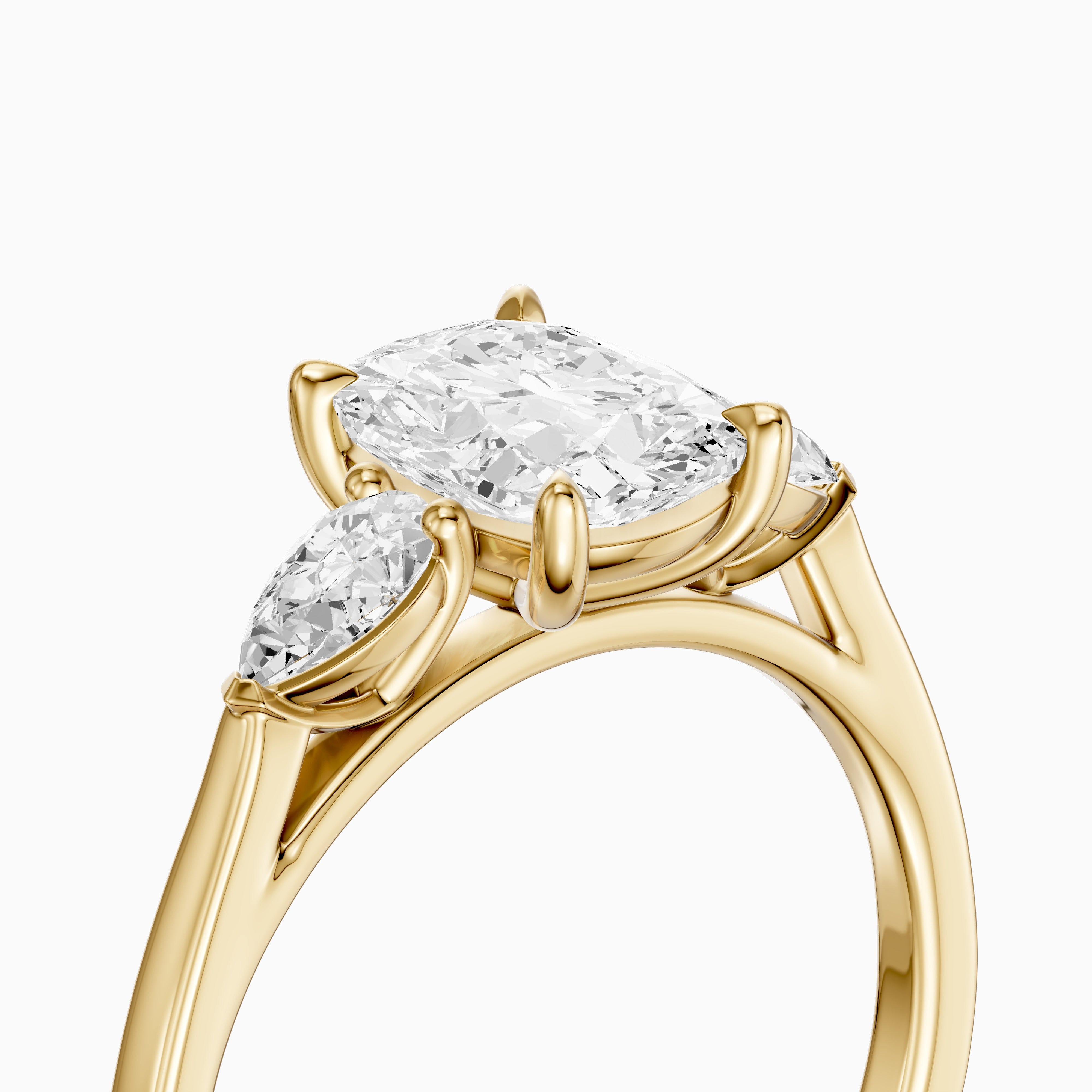 Nalani Three Stone Elongated Cushion Cut Moissanite Diamond Ring with Pear Side Stones