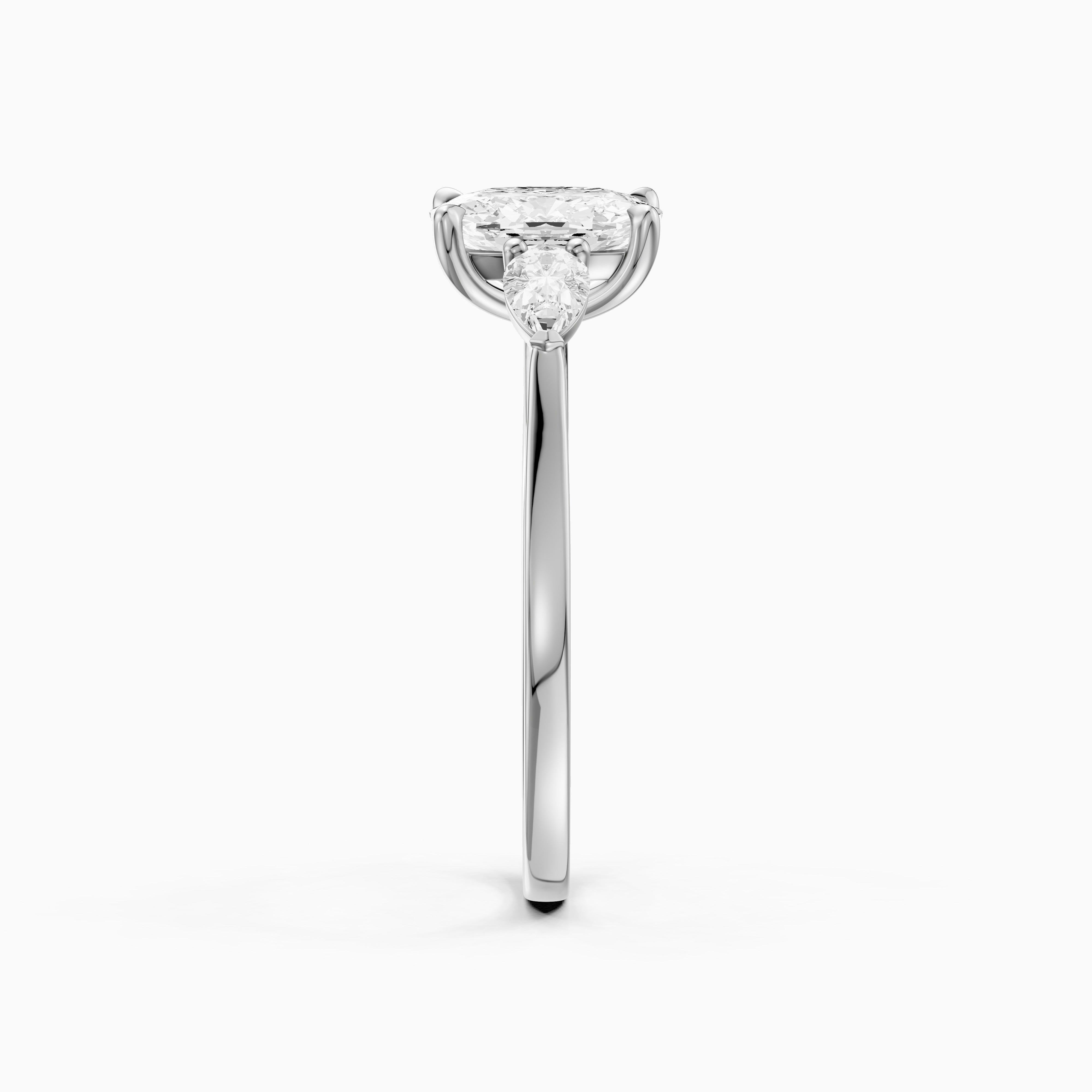 Nalani Three Stone Elongated Cushion Cut Moissanite Diamond Ring with Pear Side Stones
