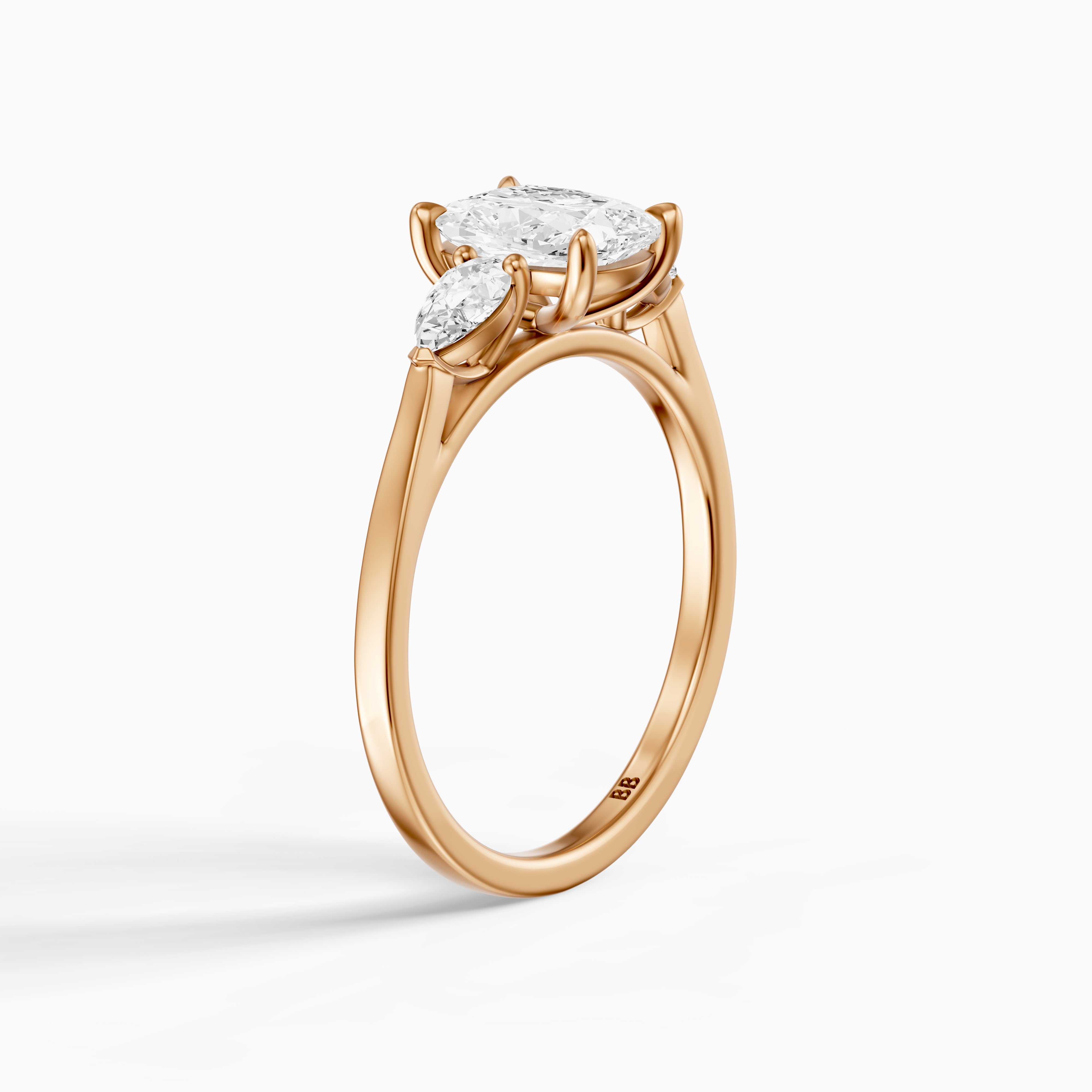 Nalani Three Stone Elongated Cushion Cut Moissanite Diamond Ring with Pear Side Stones