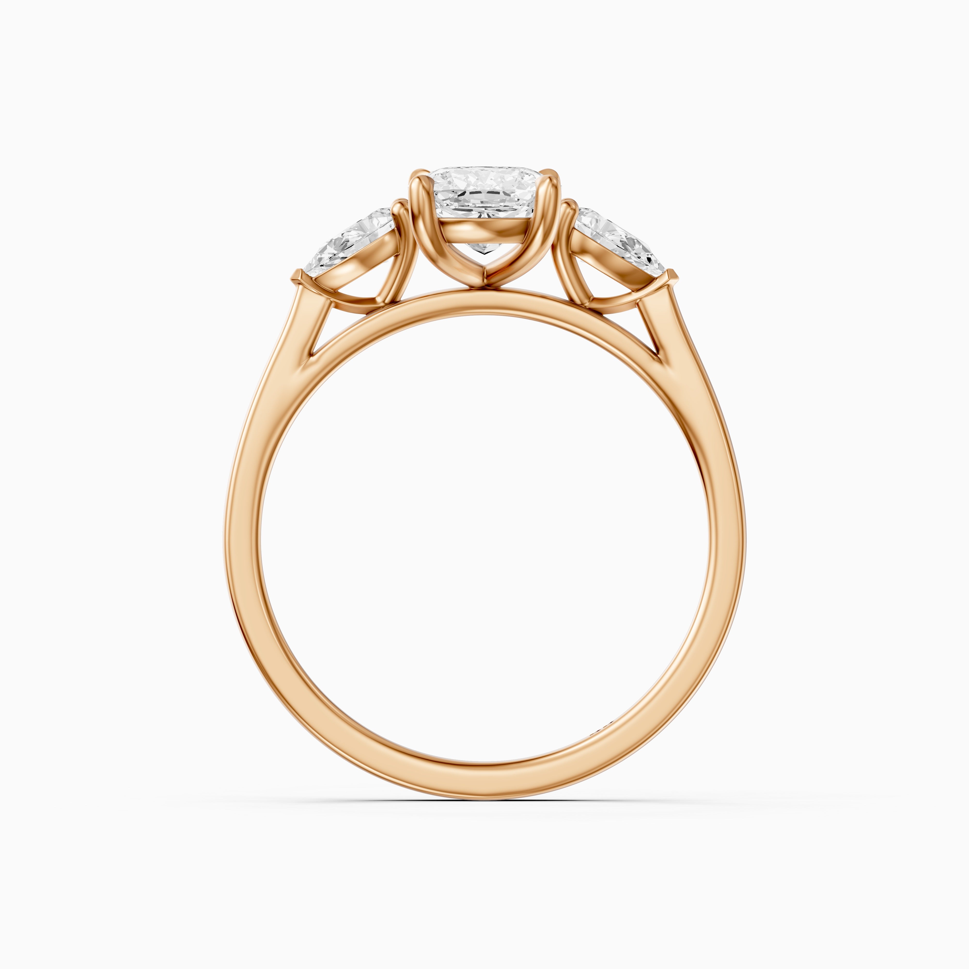 Nalani Three Stone Elongated Cushion Cut Moissanite Diamond Ring with Pear Side Stones