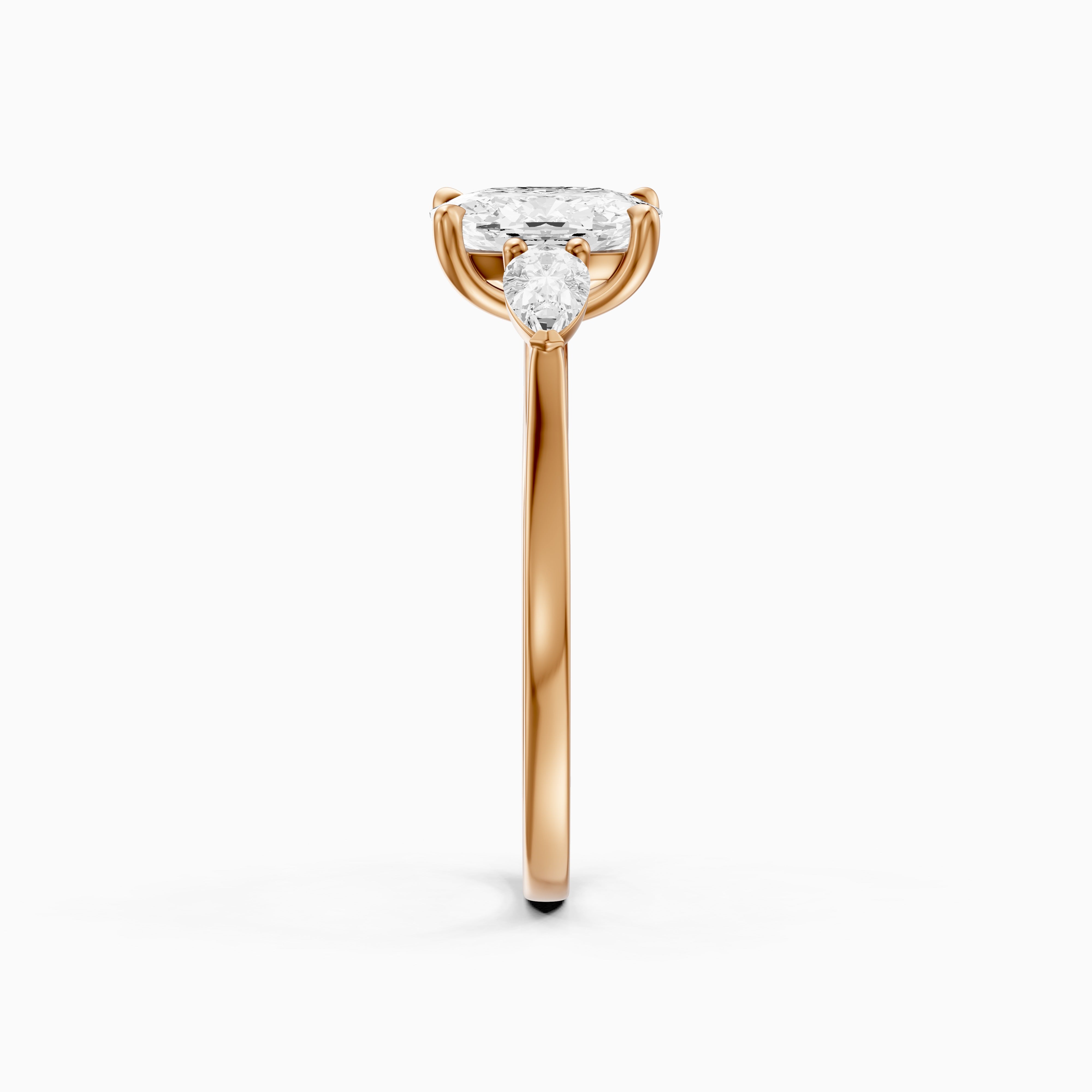 Nalani Three Stone Elongated Cushion Cut Moissanite Diamond Ring with Pear Side Stones