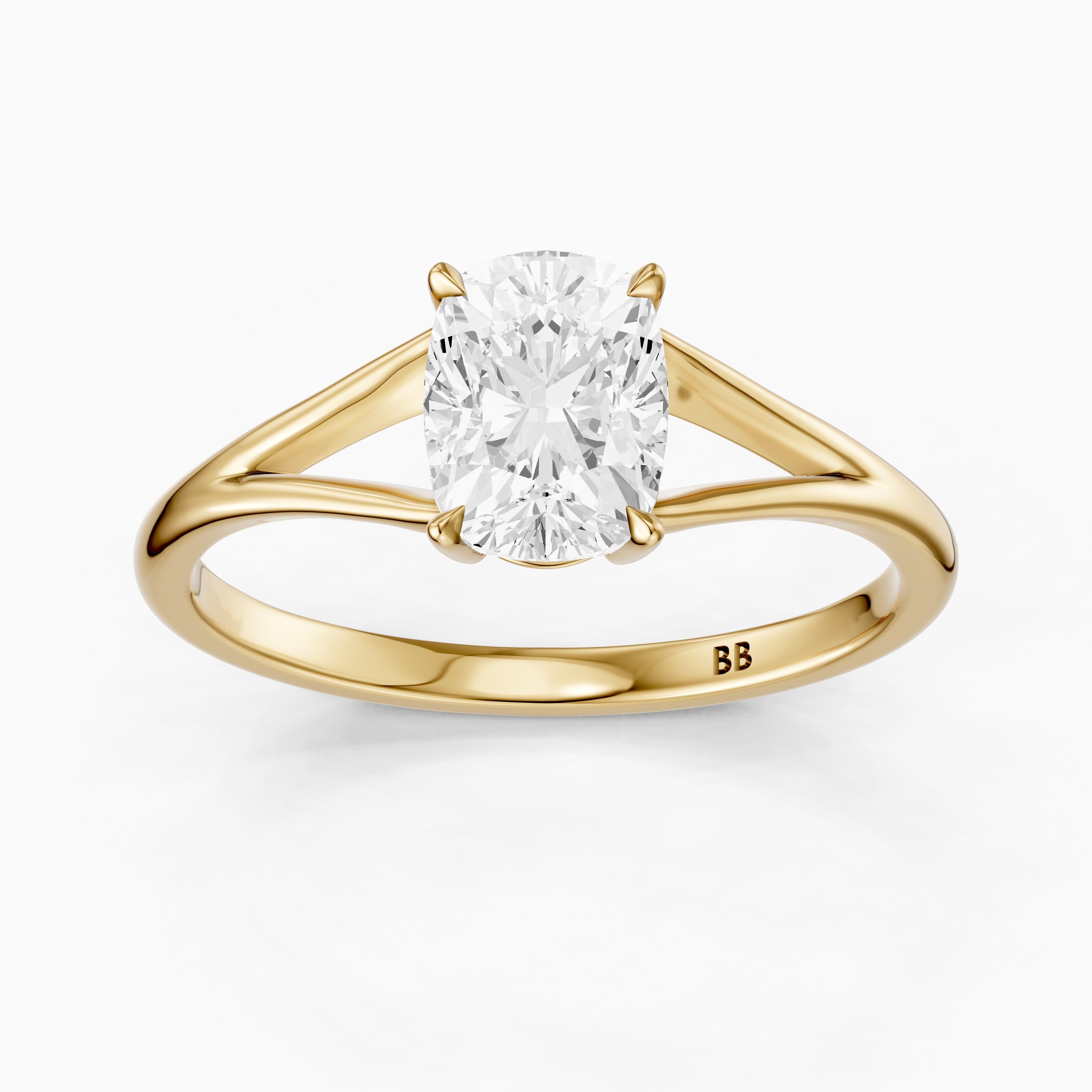 Paisly Elongated Cushion Cut Split Shank Solitaire Moissanite Diamond Ring