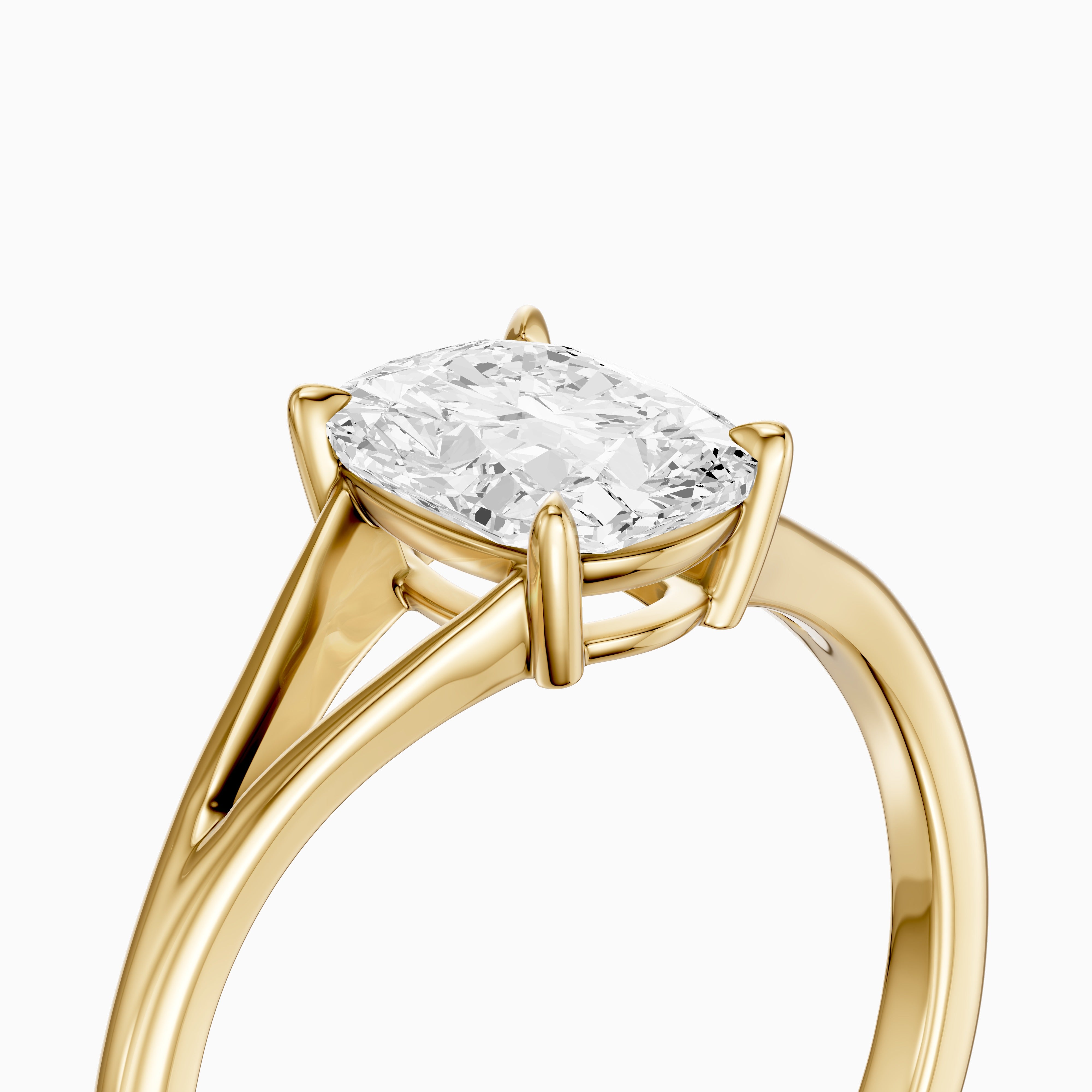 Paisly Elongated Cushion Cut Split Shank Solitaire Moissanite Diamond Ring