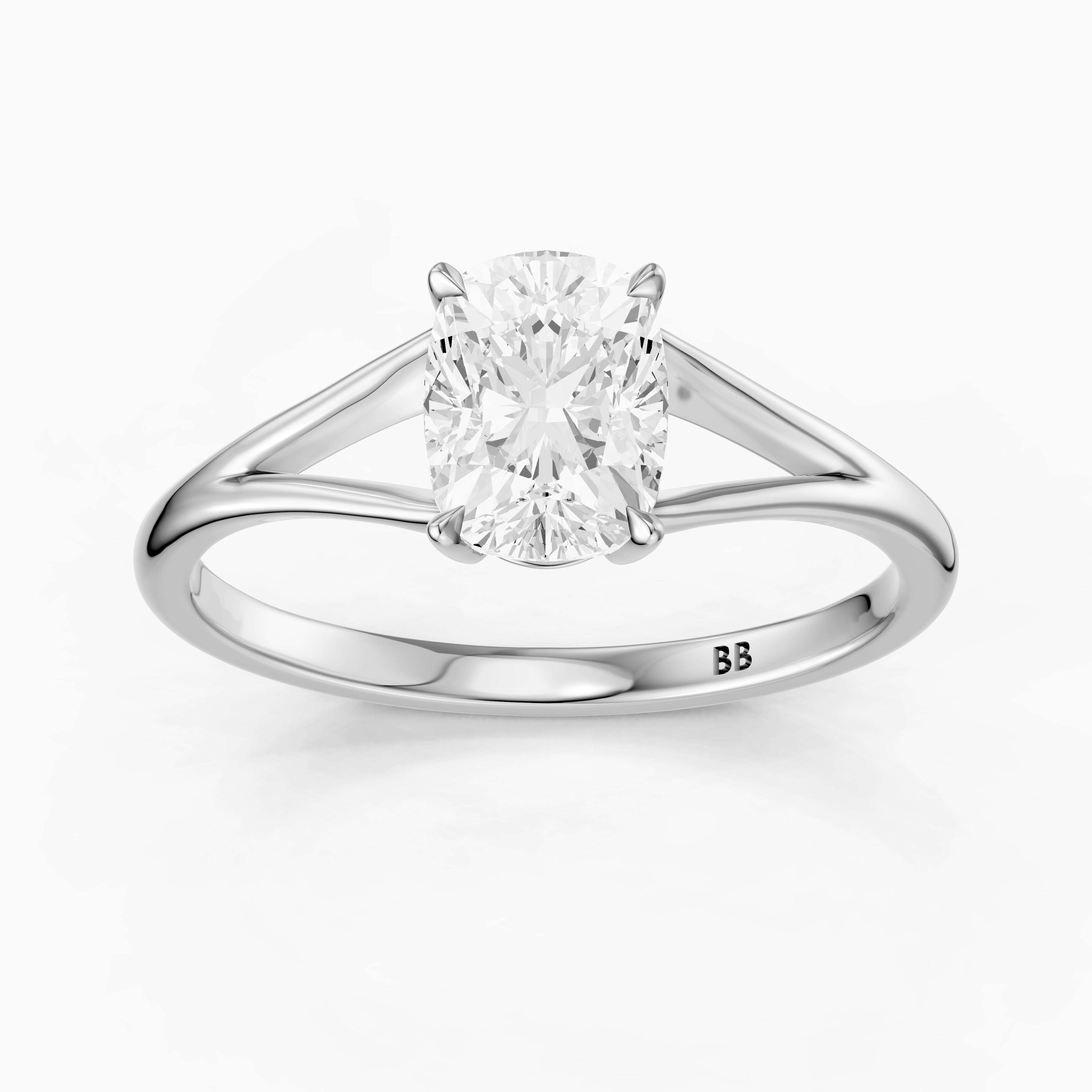 Paisly Elongated Cushion Cut Split Shank Solitaire Moissanite Diamond Ring