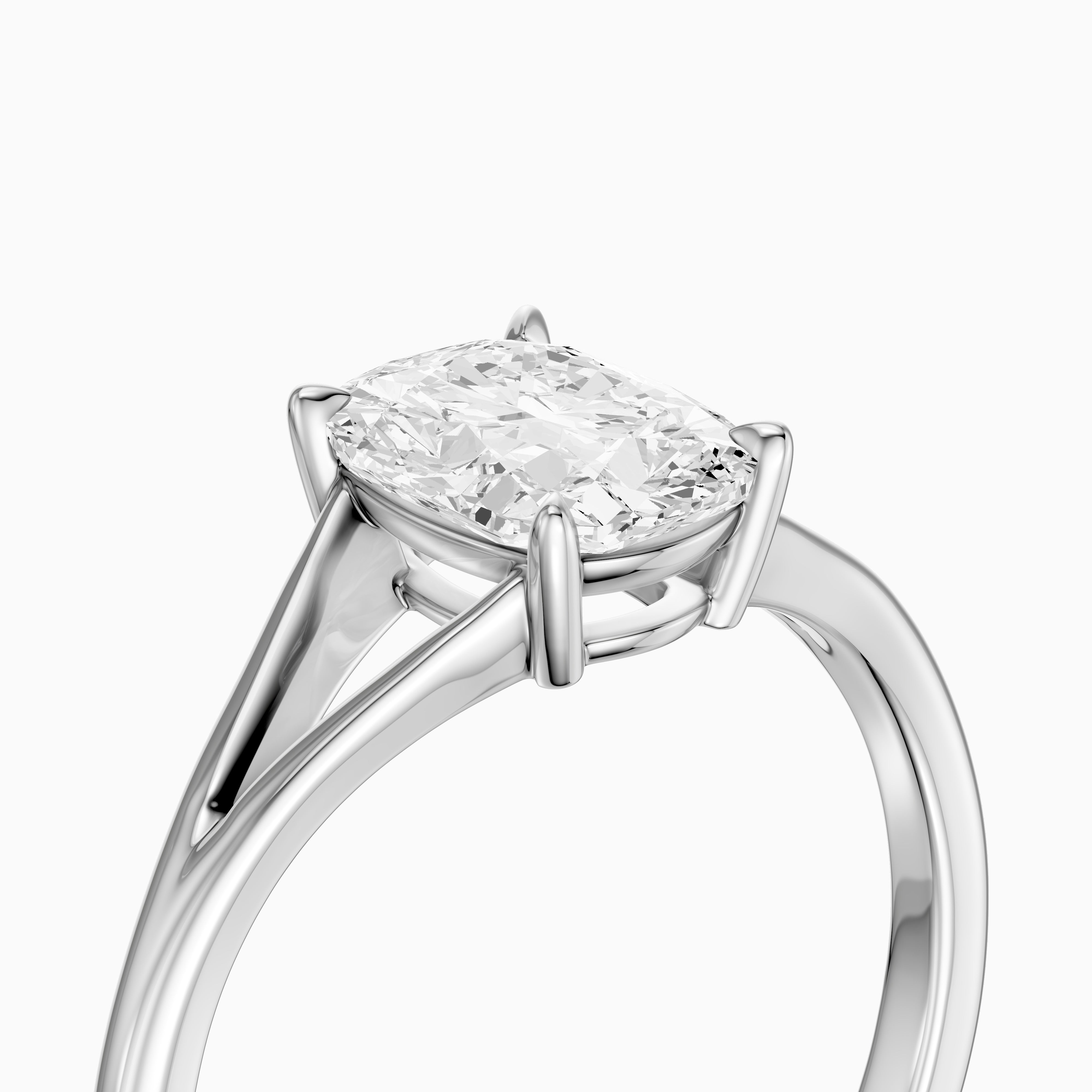Paisly Elongated Cushion Cut Split Shank Solitaire Moissanite Diamond Ring