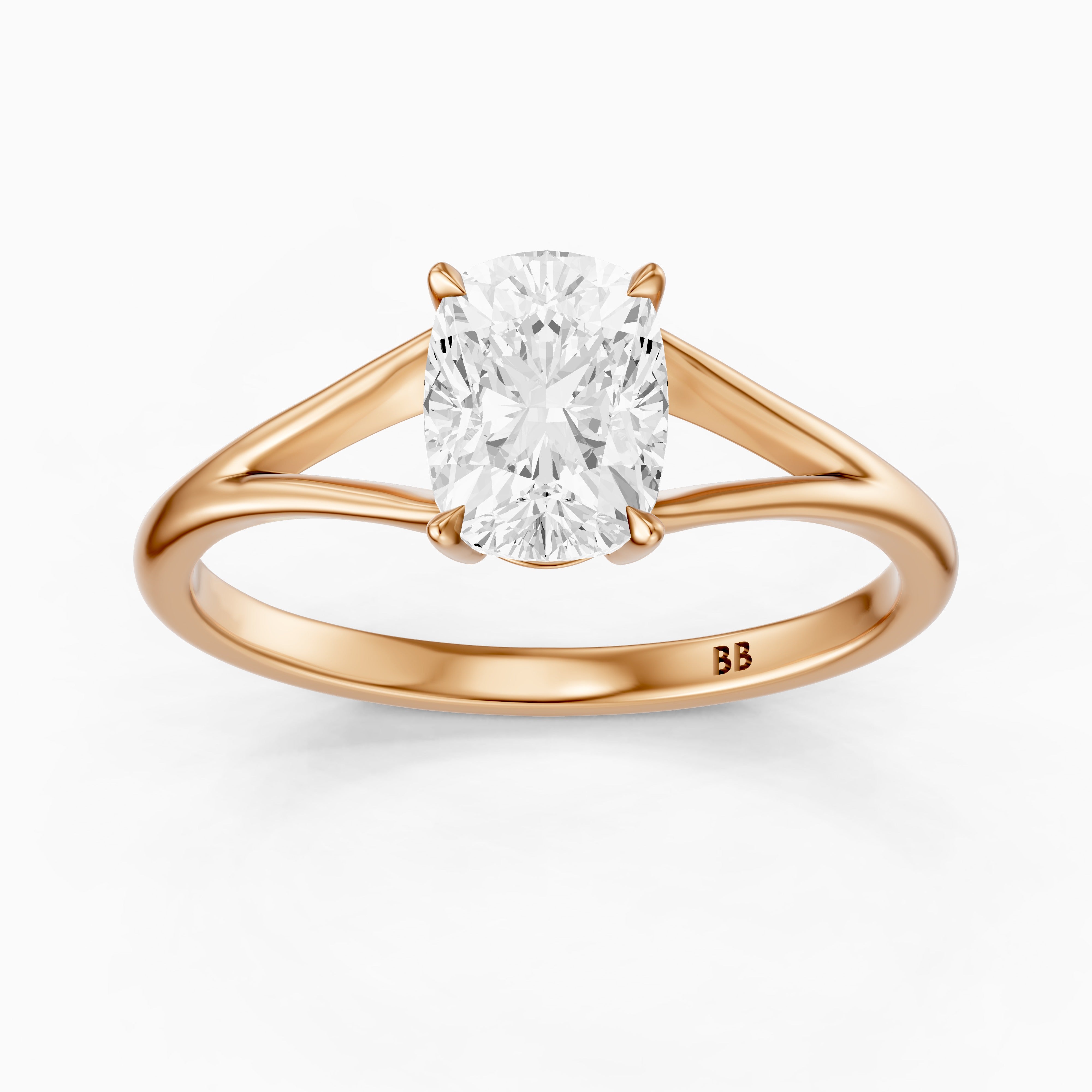 Paisly Elongated Cushion Cut Split Shank Solitaire Moissanite Diamond Ring
