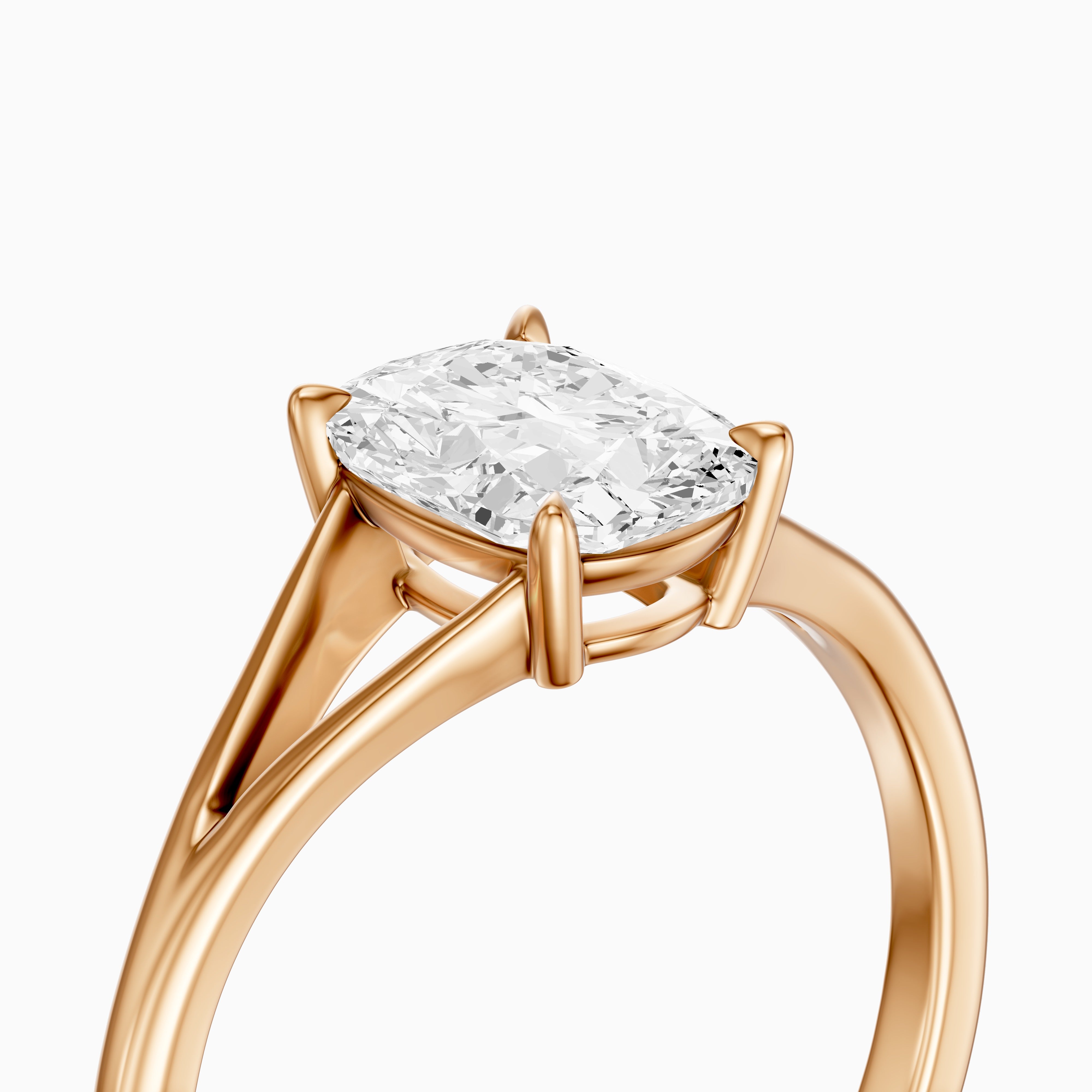 Paisly Elongated Cushion Cut Split Shank Solitaire Moissanite Diamond Ring