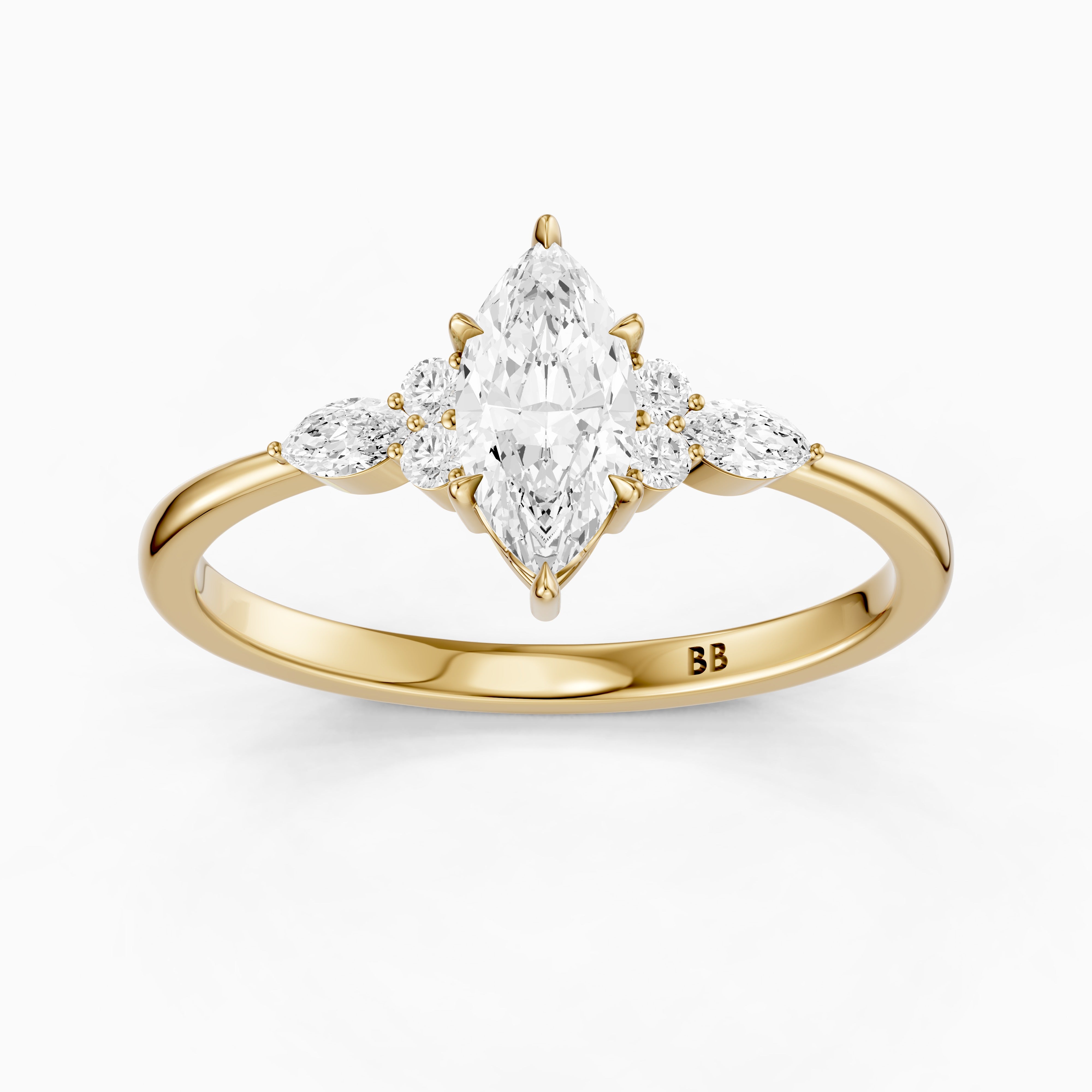 Payten Marquise Cut Side Stone Vintage Inspired Moissanite Diamond Ring