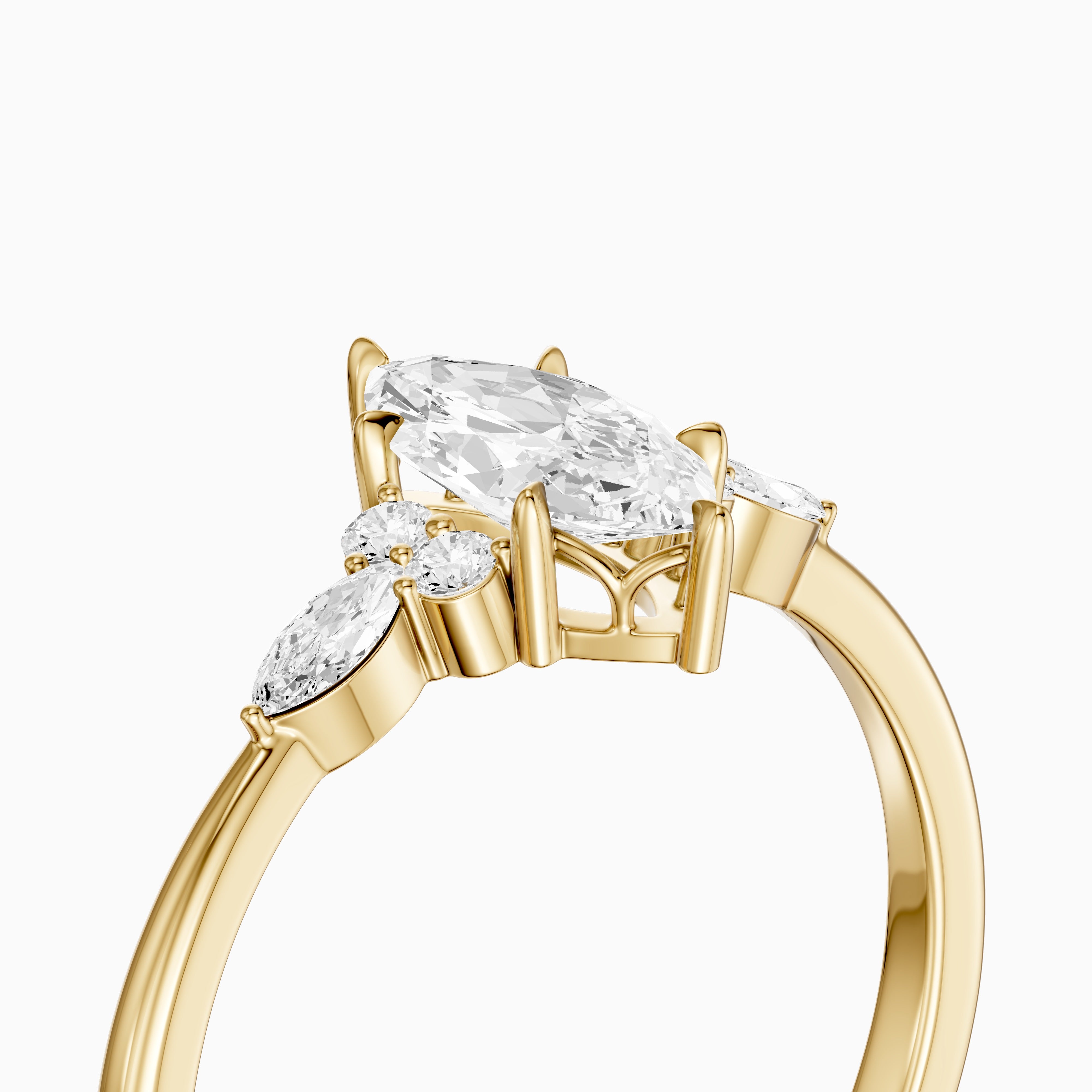 Payten Marquise Cut Side Stone Vintage Inspired Moissanite Diamond Ring
