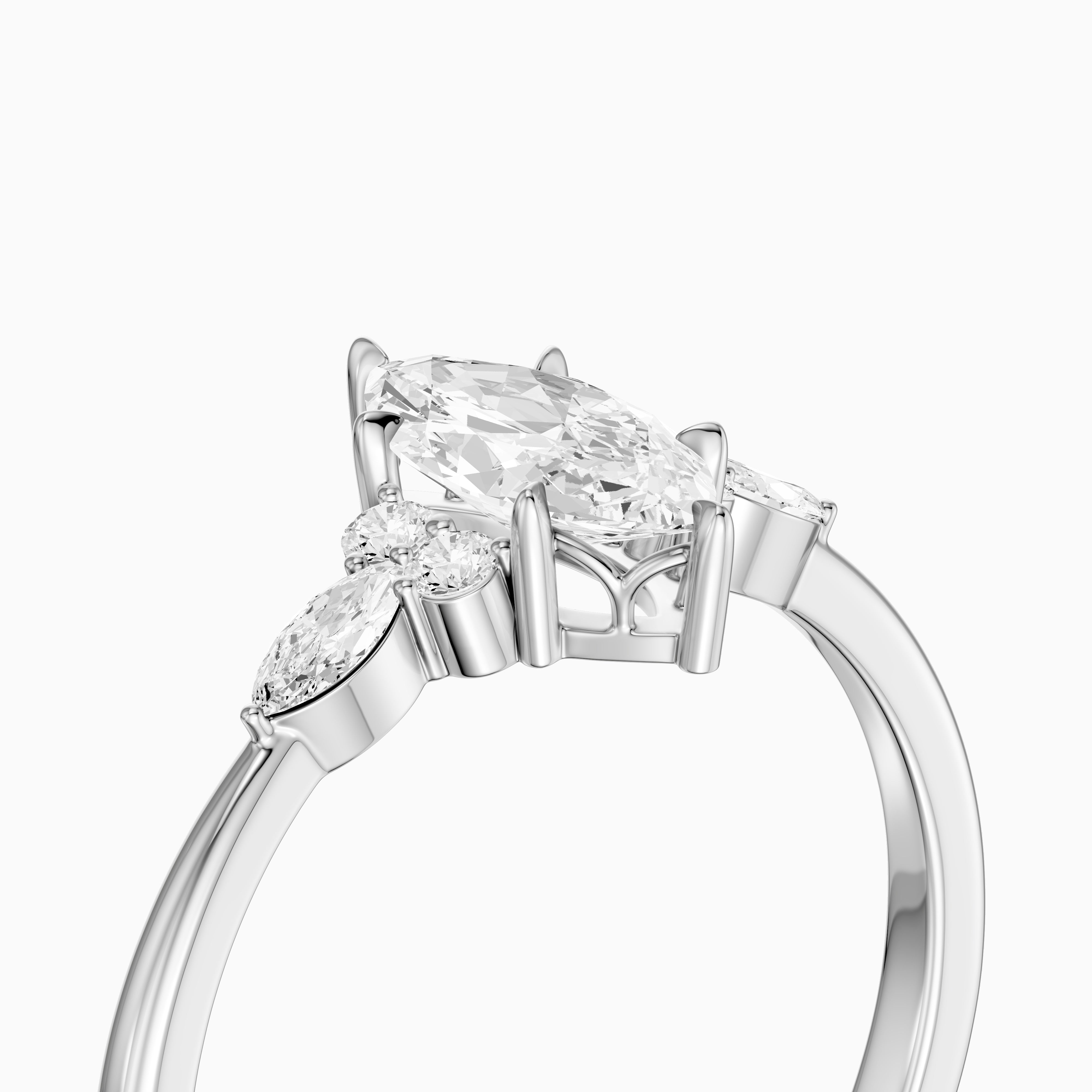 Payten Marquise Cut Side Stone Vintage Inspired Moissanite Diamond Ring