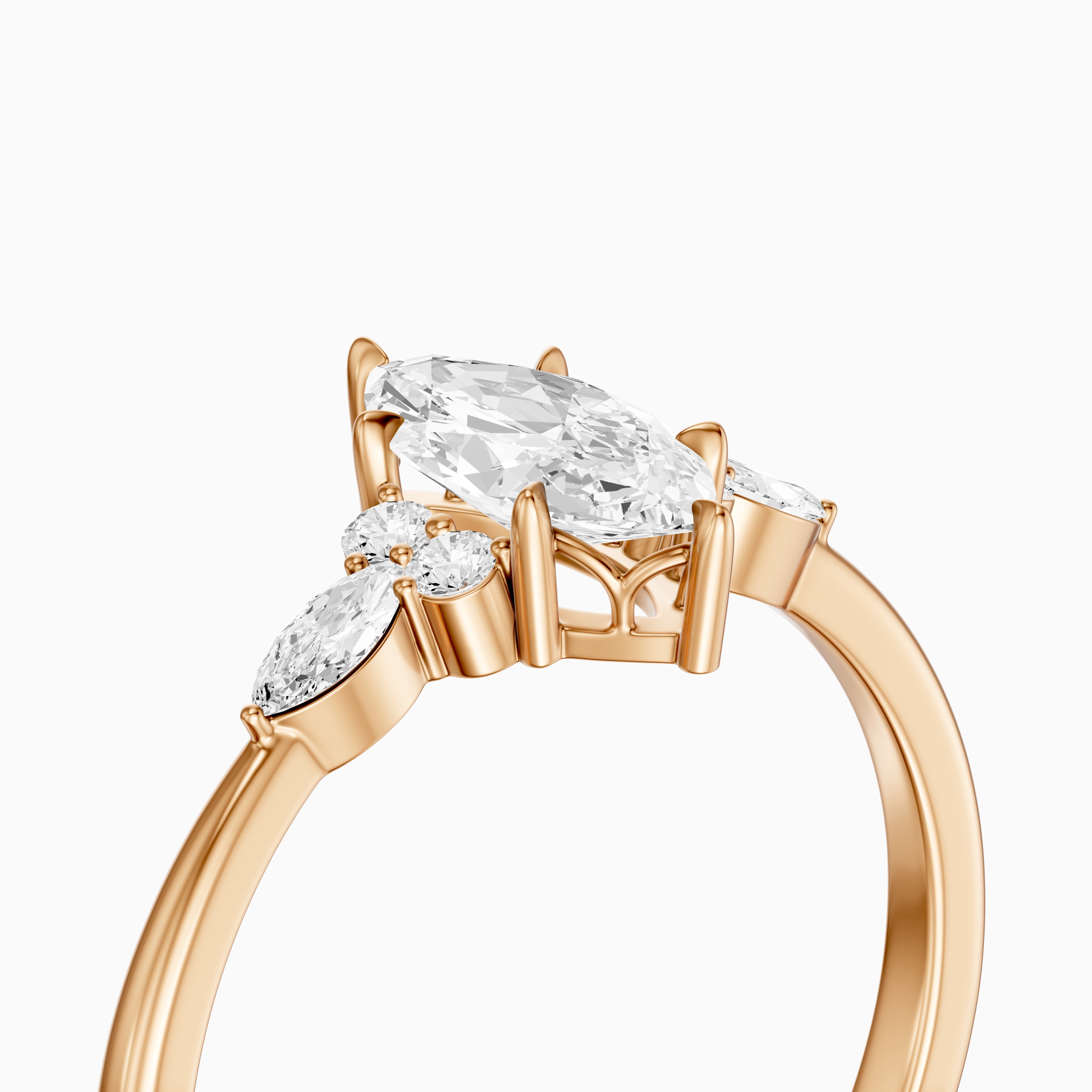 Payten Marquise Cut Side Stone Vintage Inspired Moissanite Diamond Ring