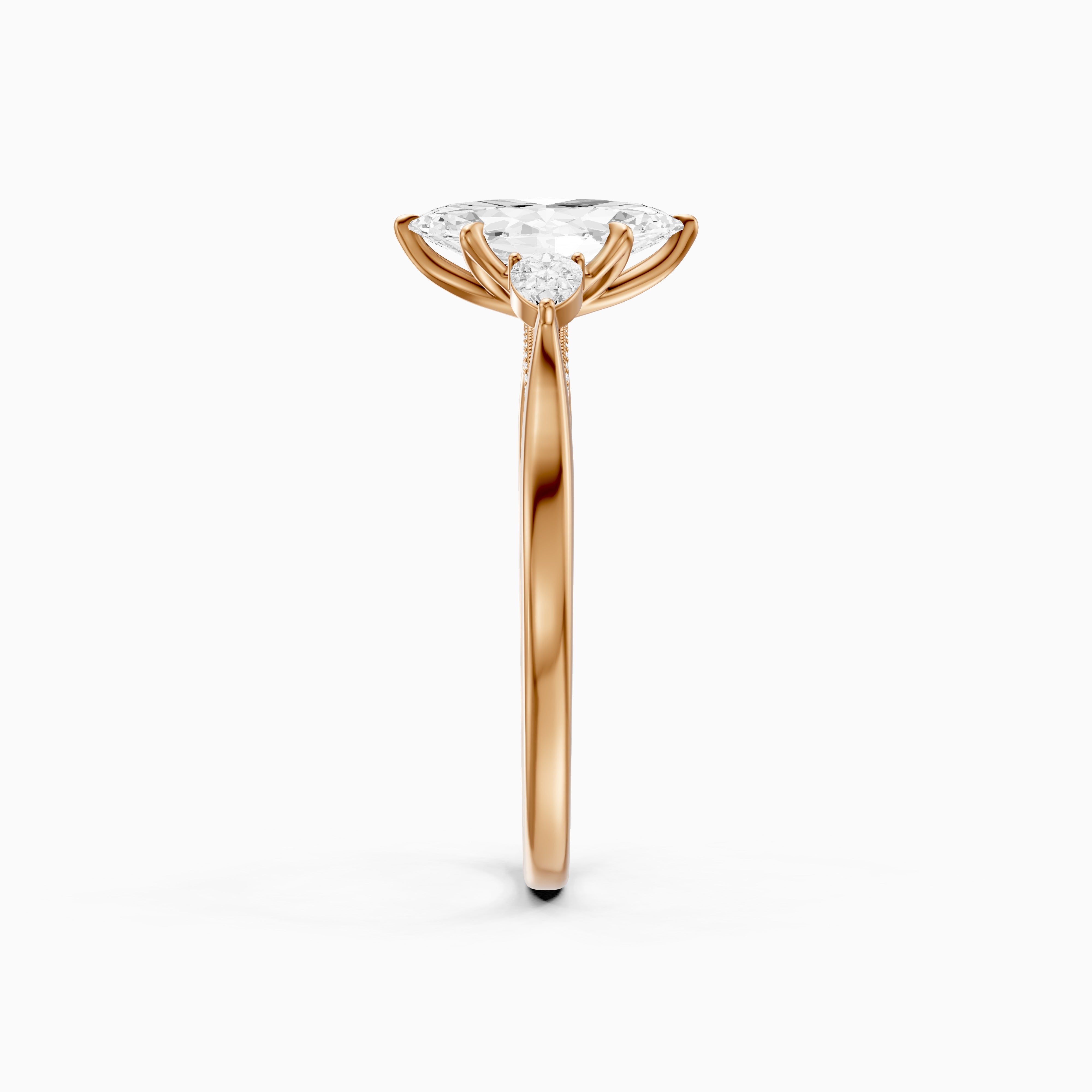 Hazel Marquise Three Stone Moissanite Ring in Tulip Cathedral Setting
