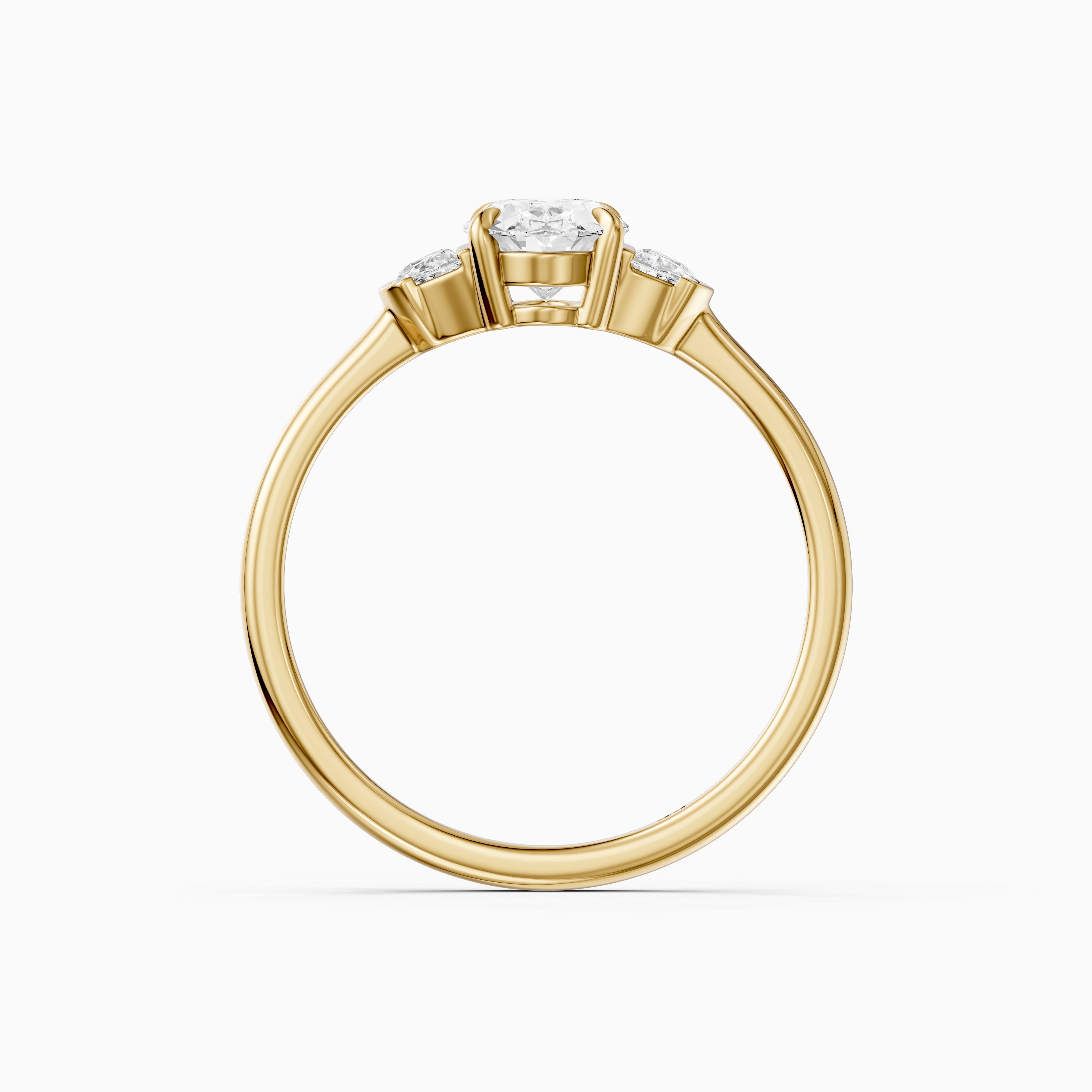 Lucia Three Stone Oval Moissanite Diamond Ring with Half Moon Side Stones