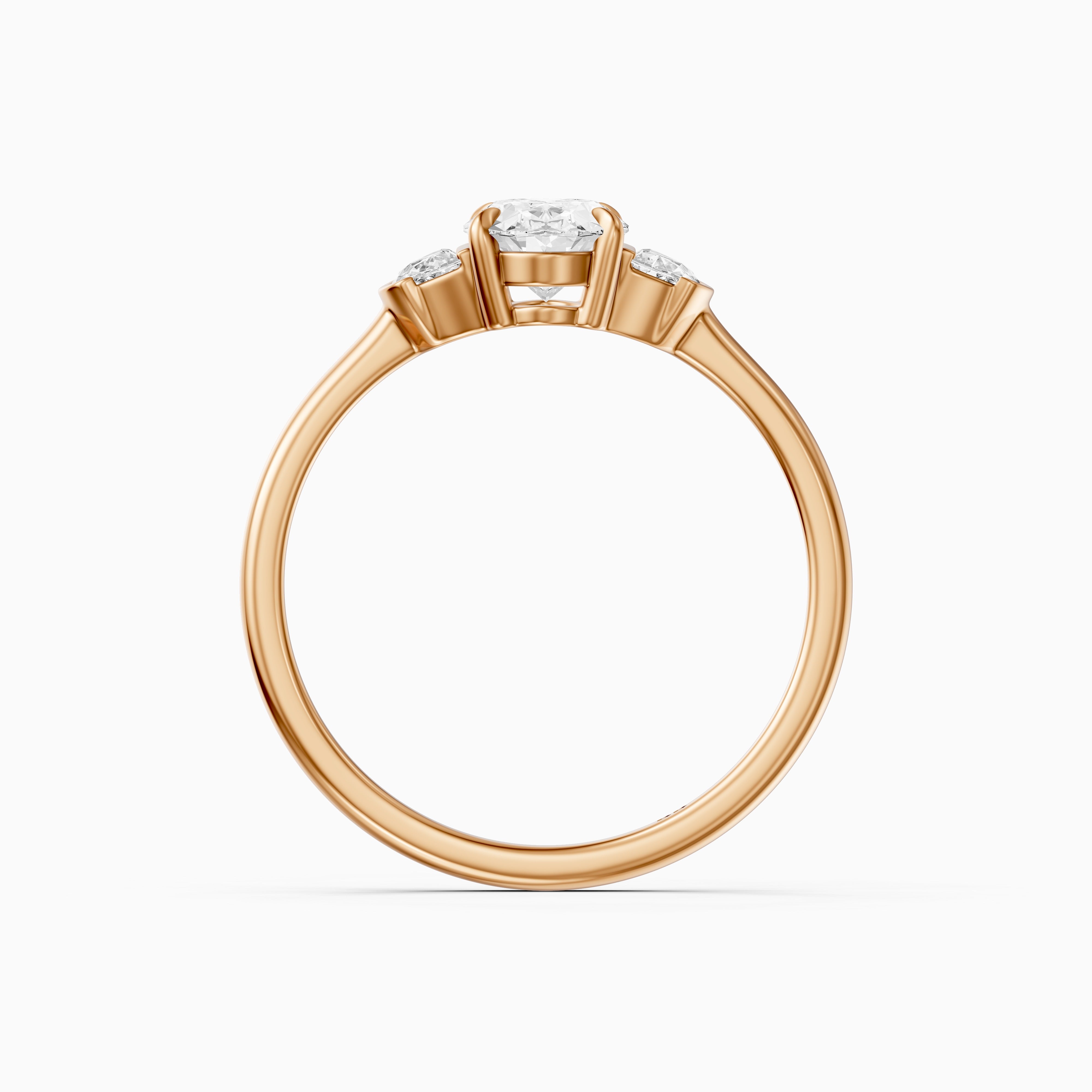 Lucia Three Stone Oval Moissanite Diamond Ring with Half Moon Side Stones