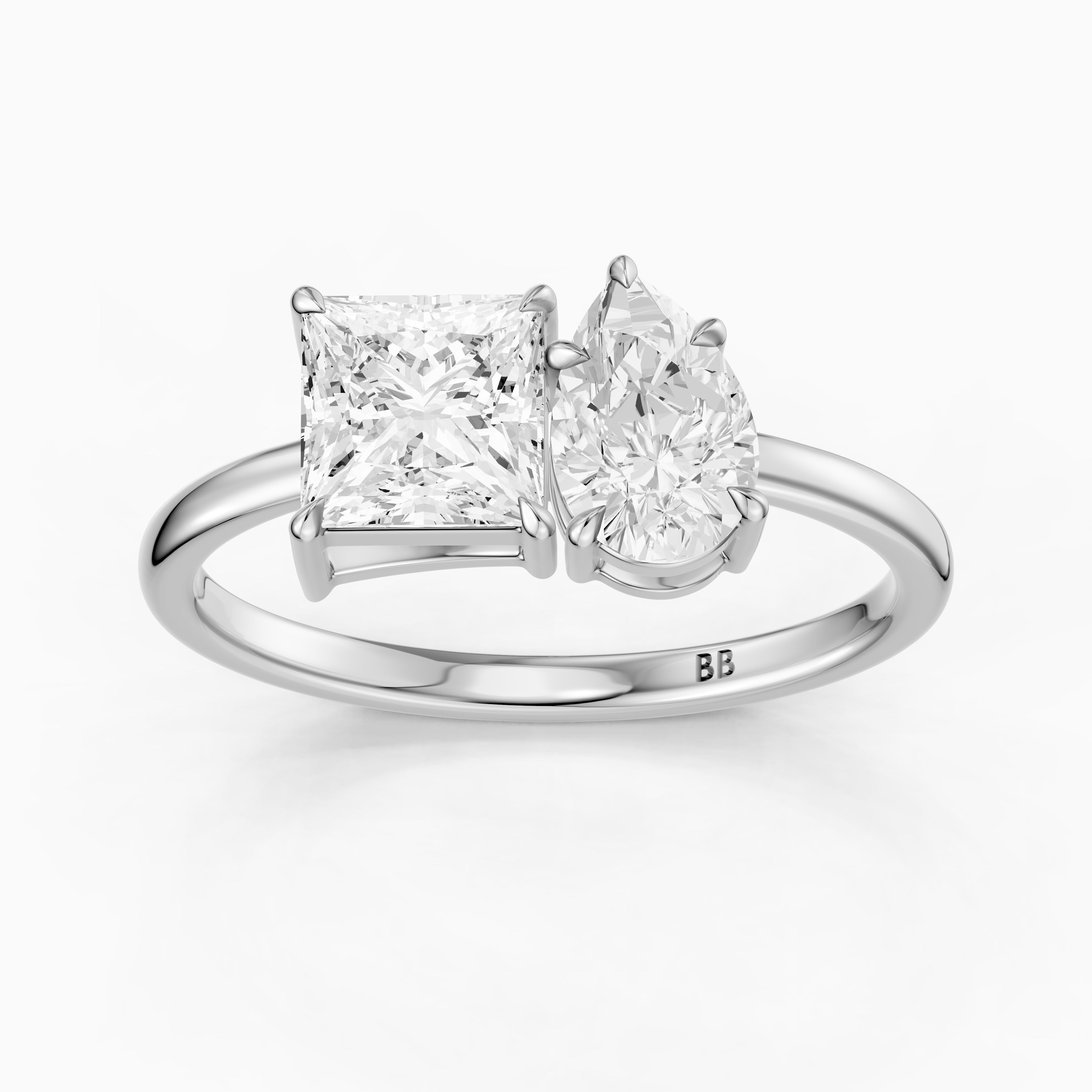 Scarlett Toi Et Moi Pave Ring With Princess and Pear Two Stone Lab Grown Diamond