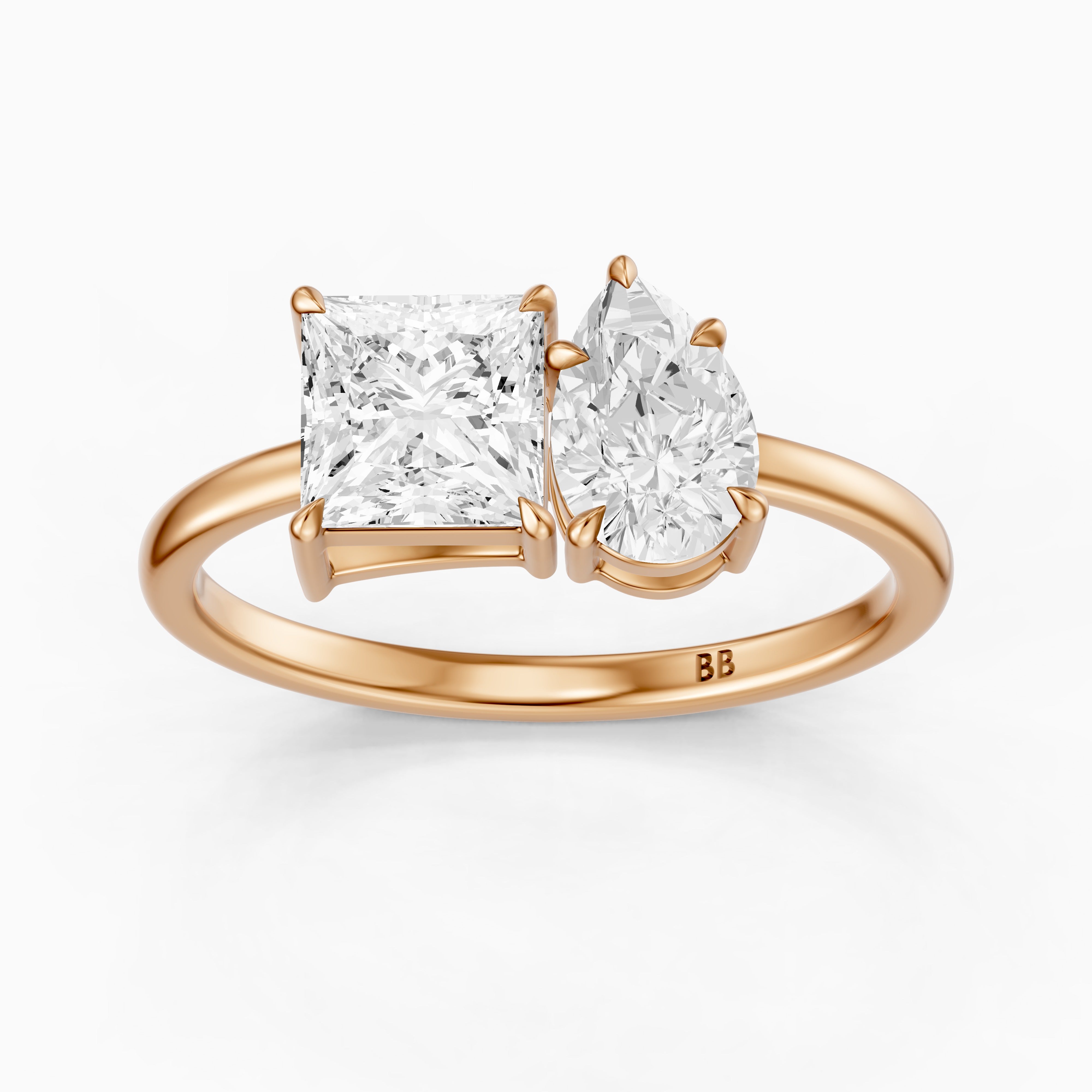 Scarlett Toi Et Moi Pave Ring With Princess and Pear Two Stone Lab Grown Diamond