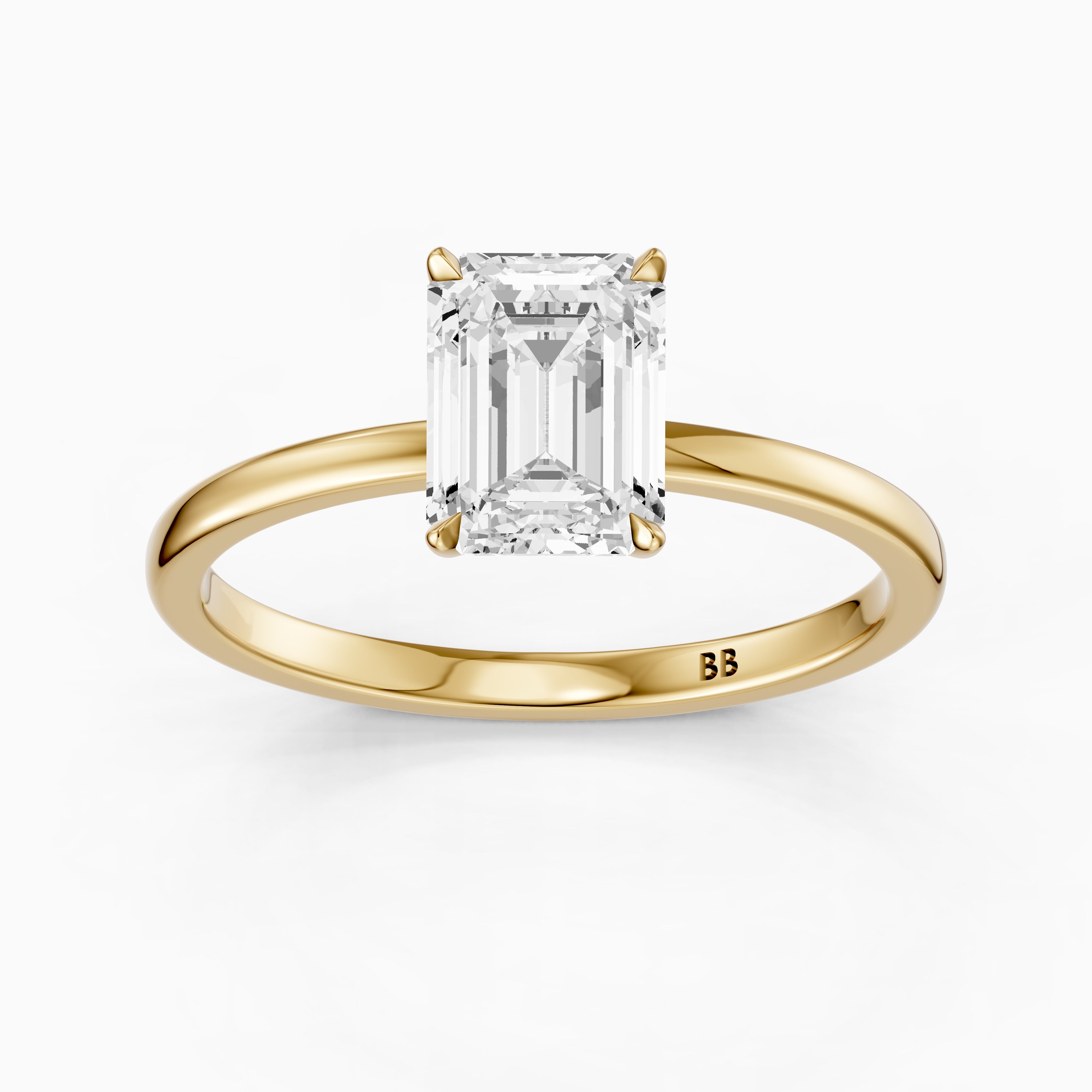 Sevana 4 Prong Emerald Cut Low Profile Solitaire Moissanite Diamond Ring