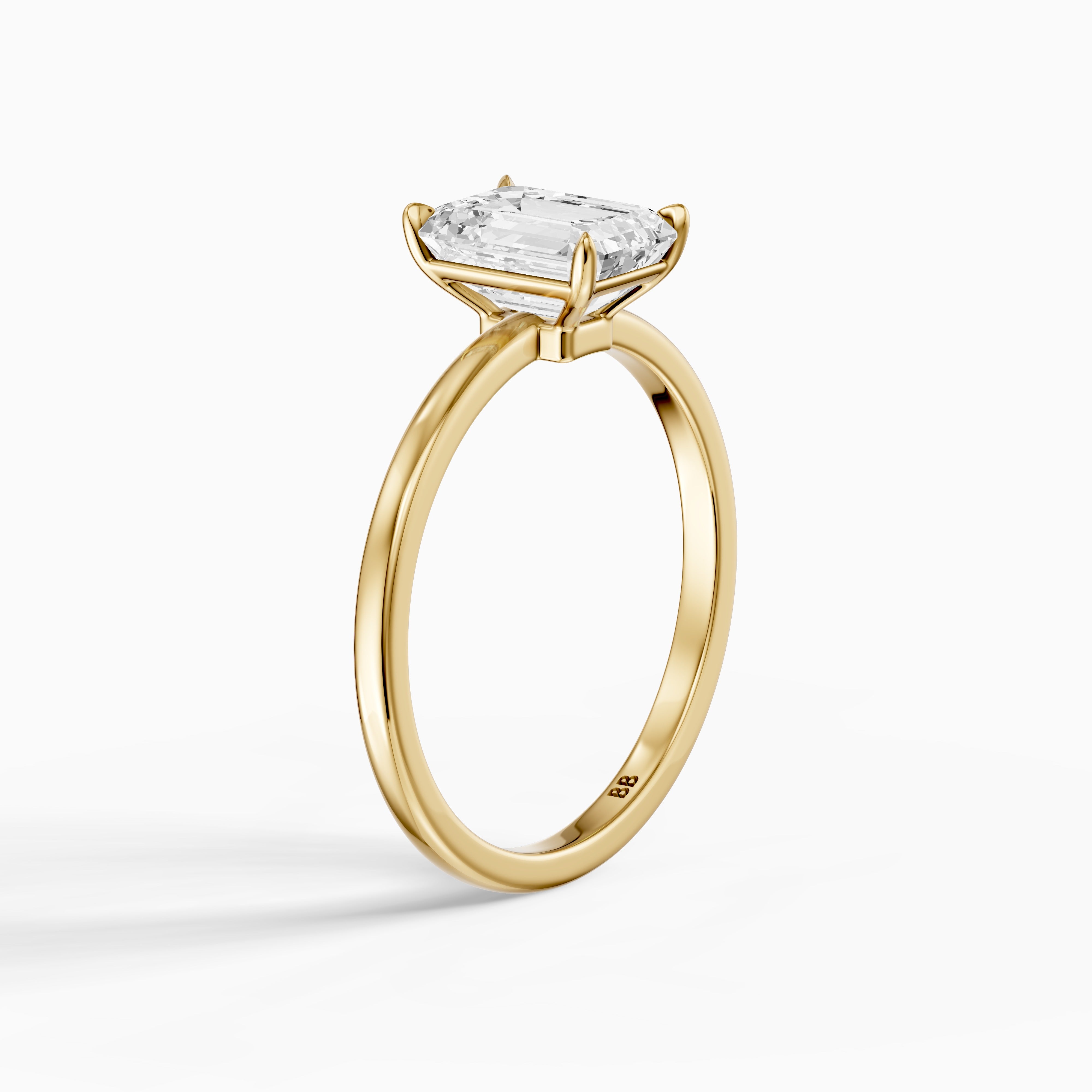 Sevana 4 Prong Emerald Cut Low Profile Solitaire Moissanite Diamond Ring