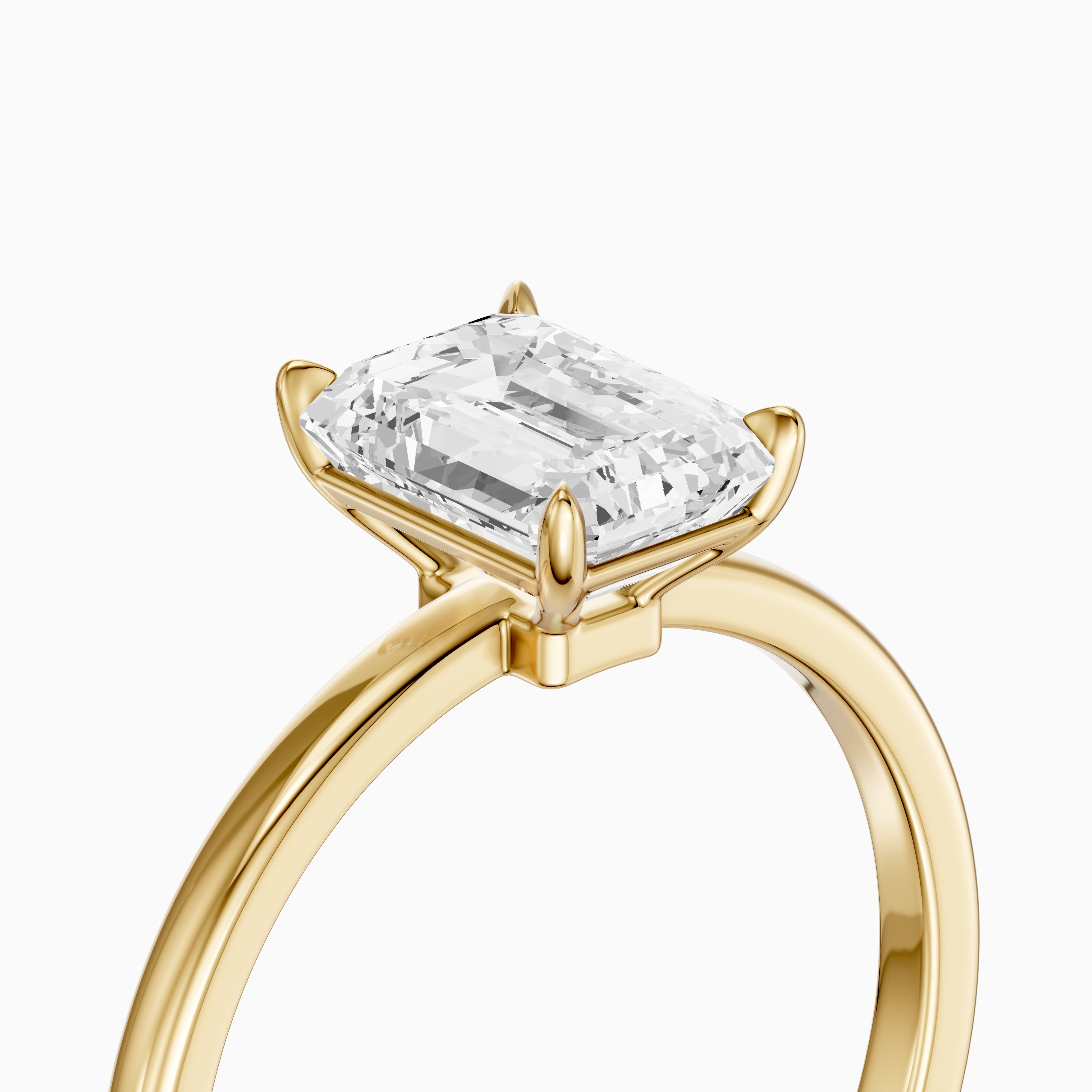 Sevana 4 Prong Emerald Cut Low Profile Solitaire Moissanite Diamond Ring