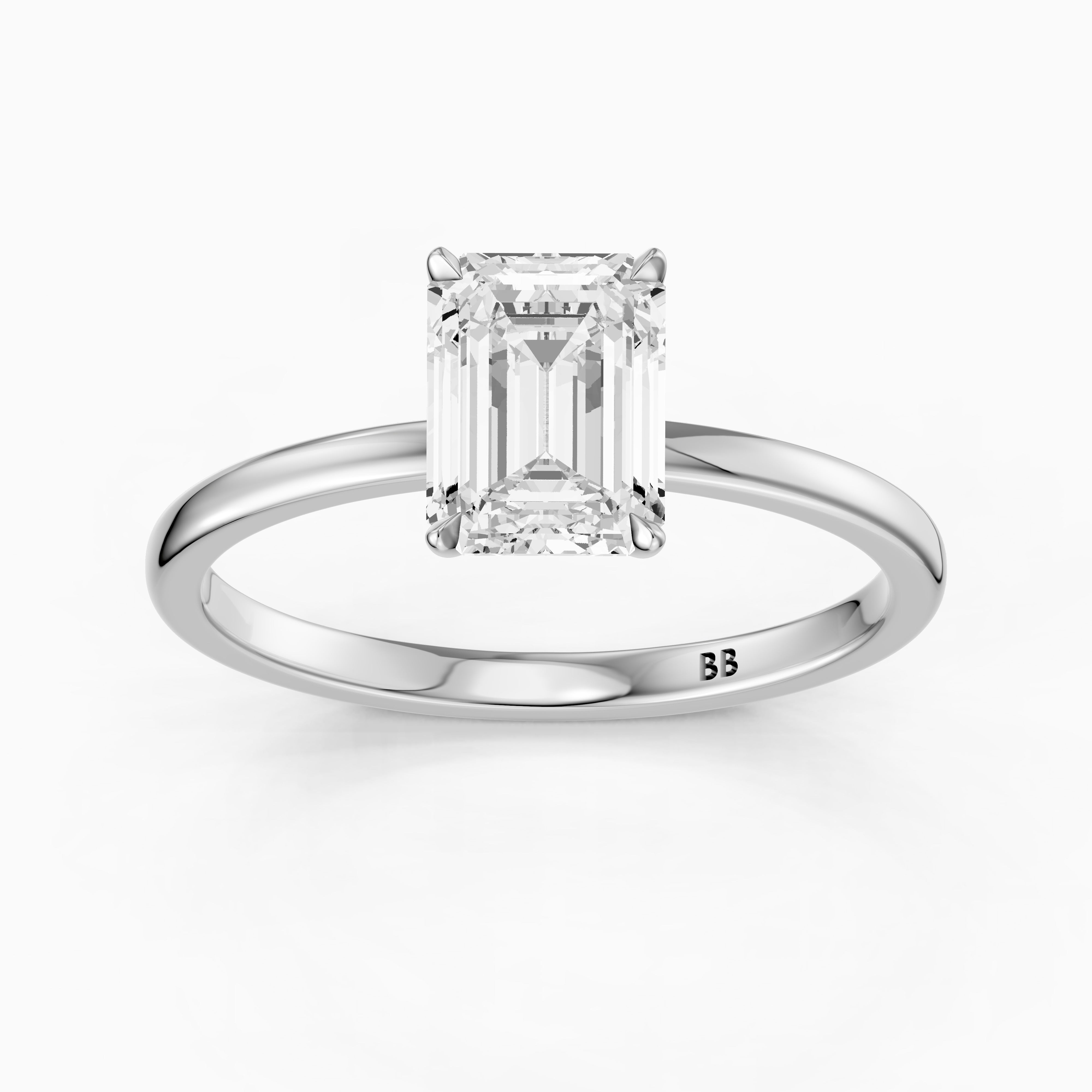 Sevana 4 Prong Emerald Cut Low Profile Solitaire Moissanite Diamond Ring