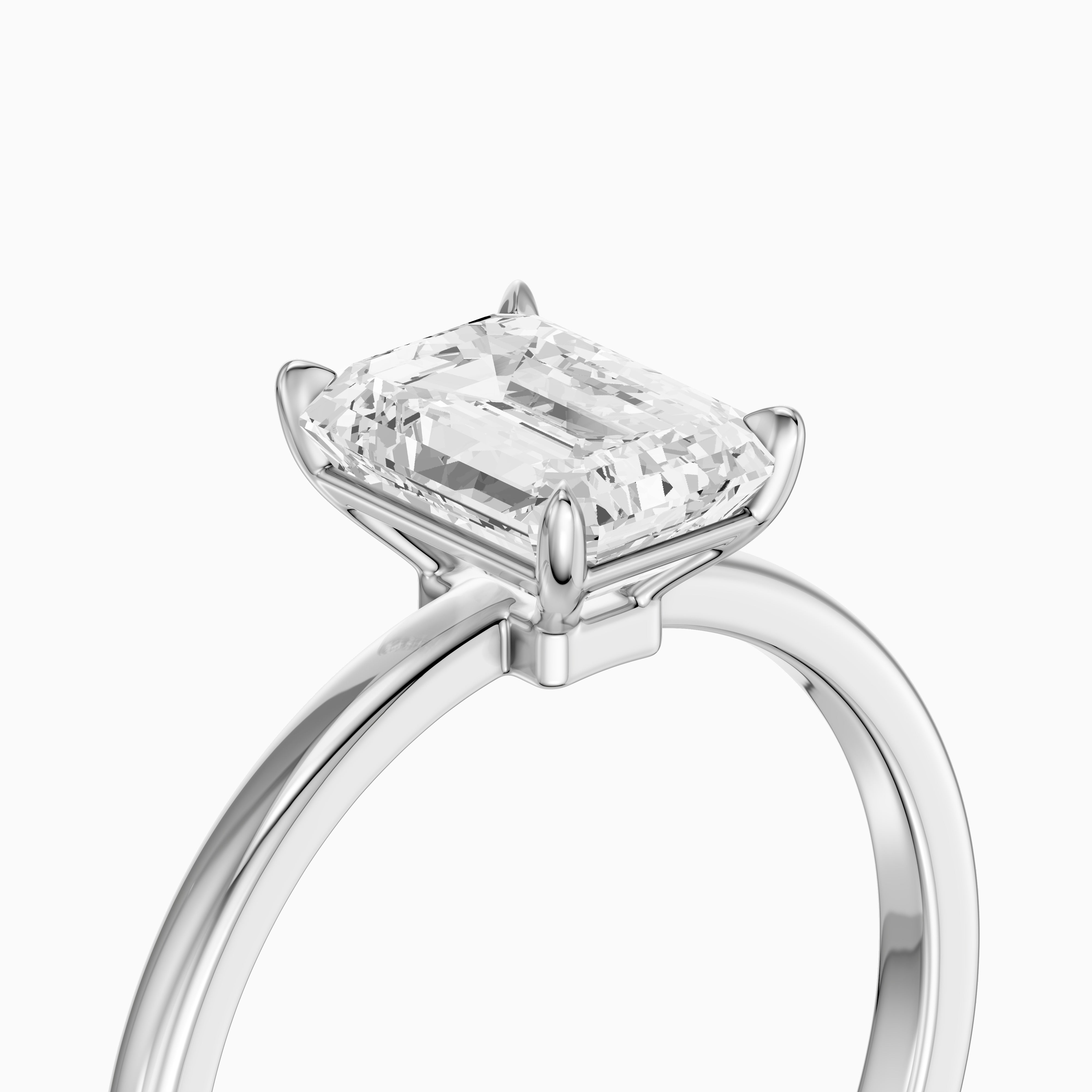 Sevana 4 Prong Emerald Cut Low Profile Solitaire Moissanite Diamond Ring