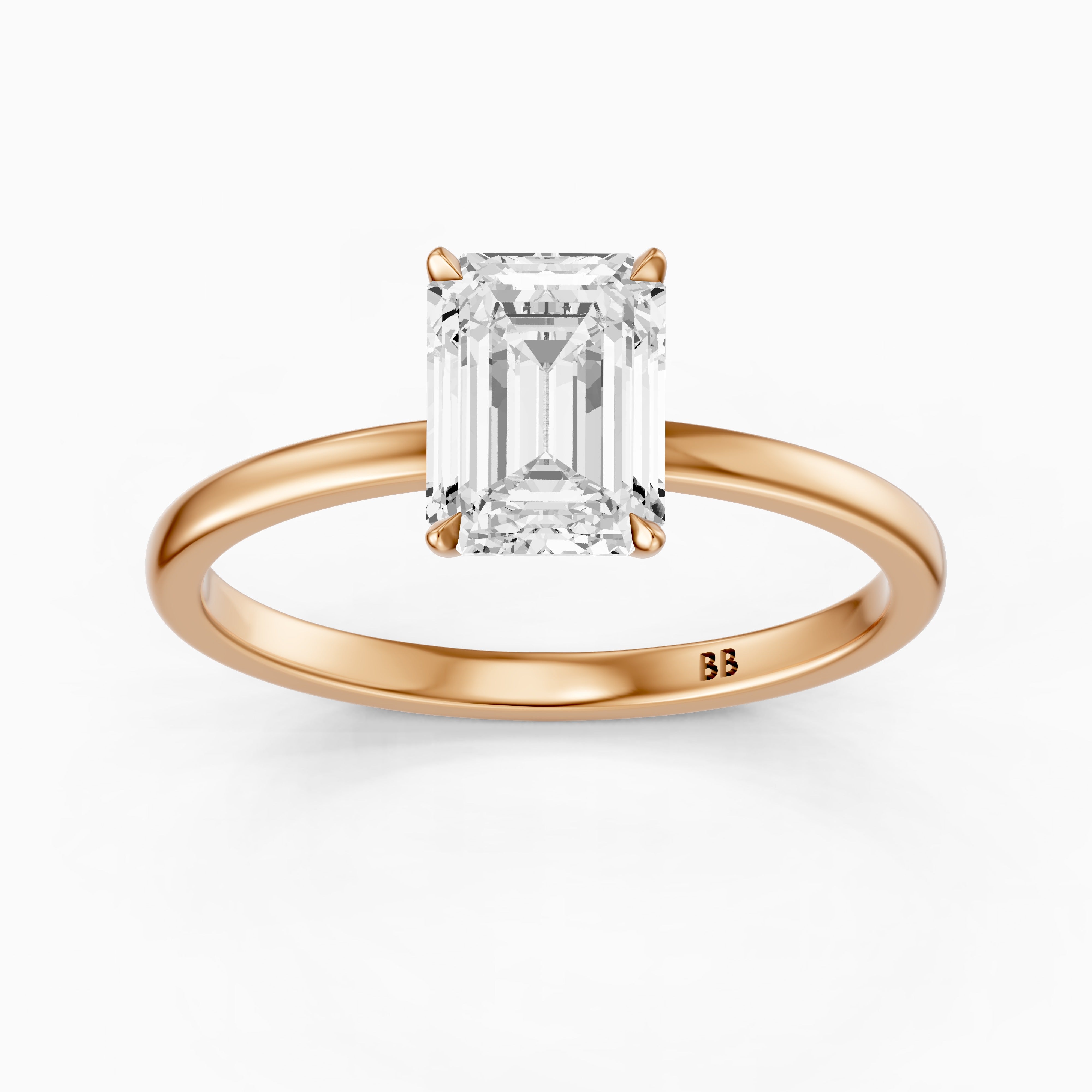 Sevana 4 Prong Emerald Cut Low Profile Solitaire Moissanite Diamond Ring