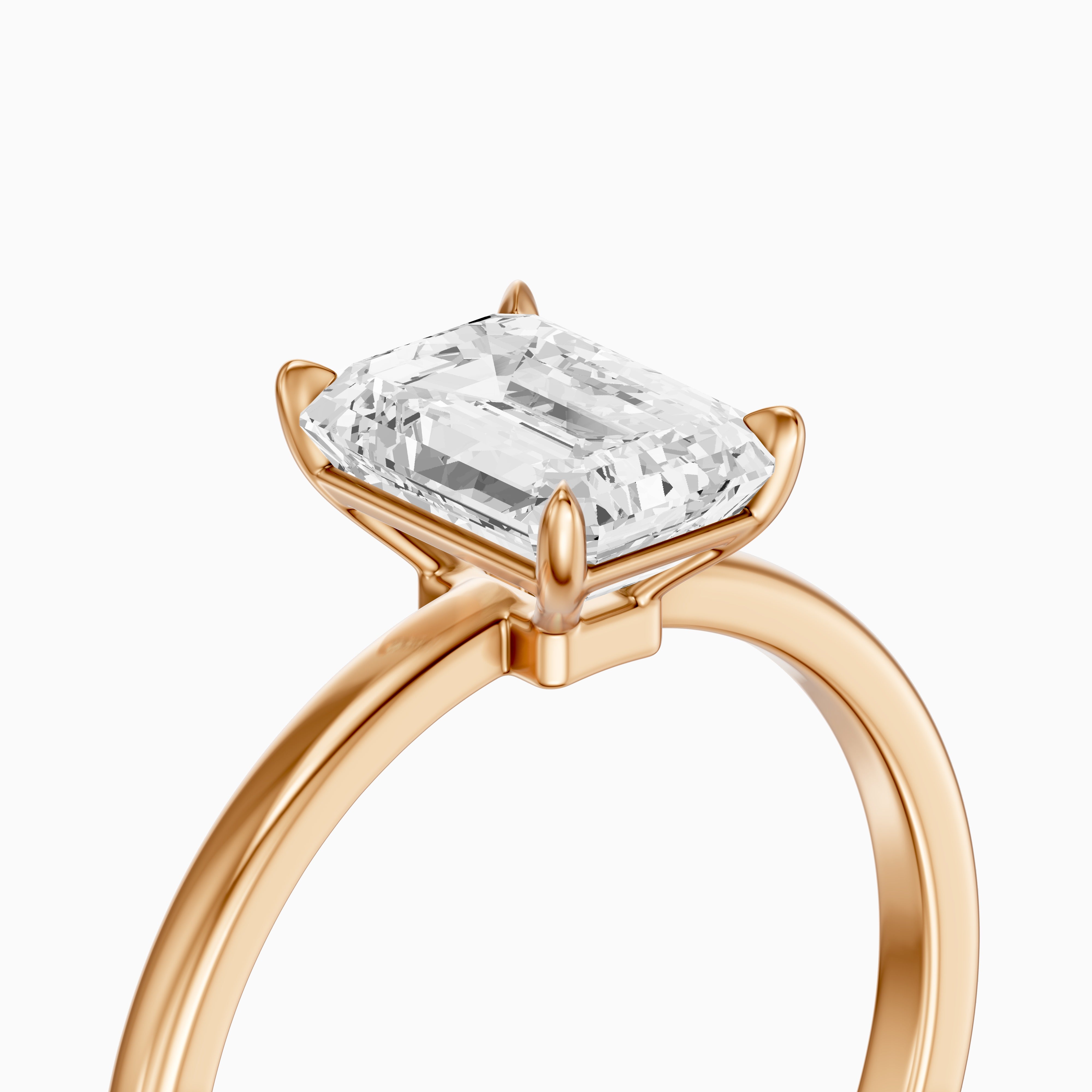 Sevana 4 Prong Emerald Cut Low Profile Solitaire Moissanite Diamond Ring