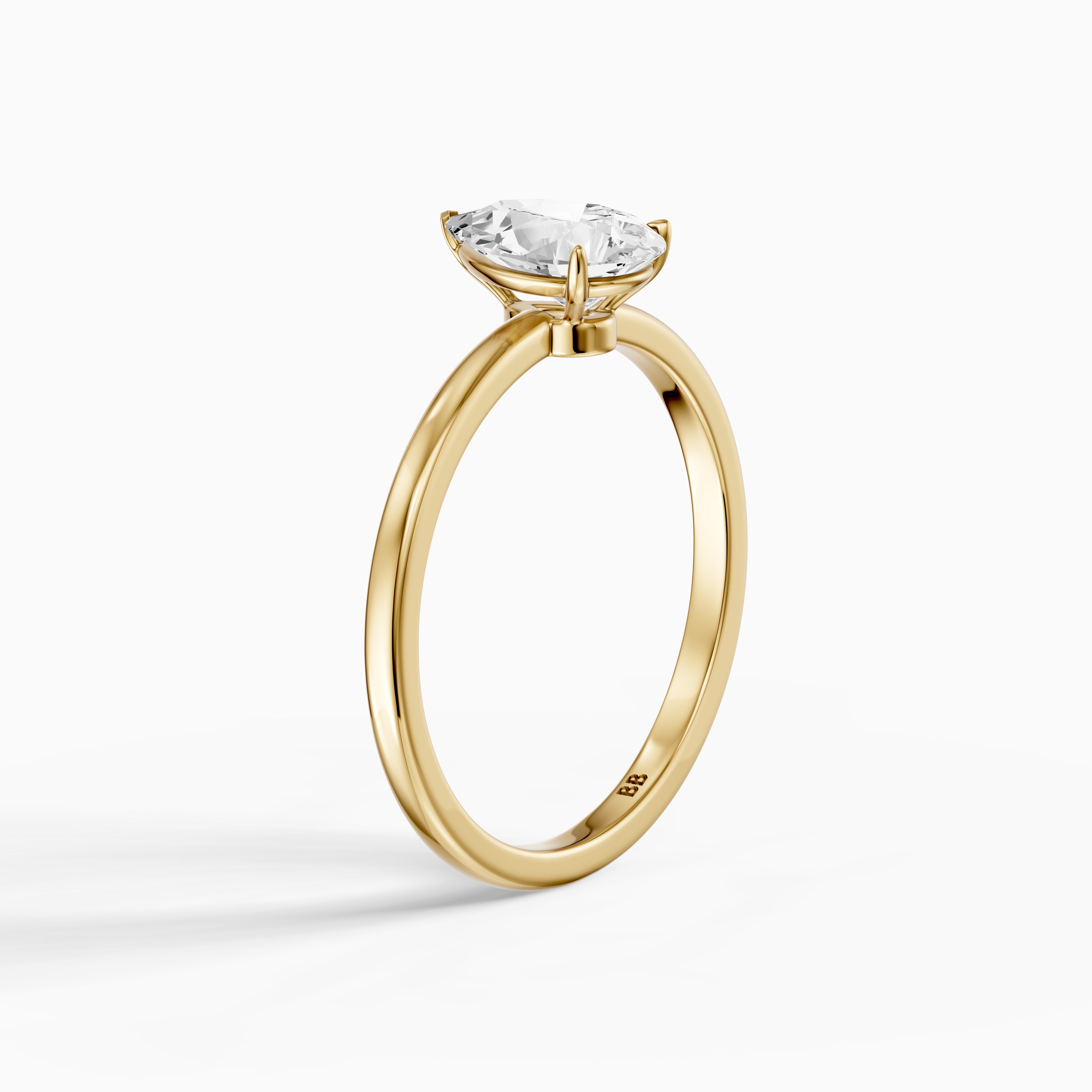 Demi Pear Cut Low Profile Solitaire Moissanite Diamond Ring