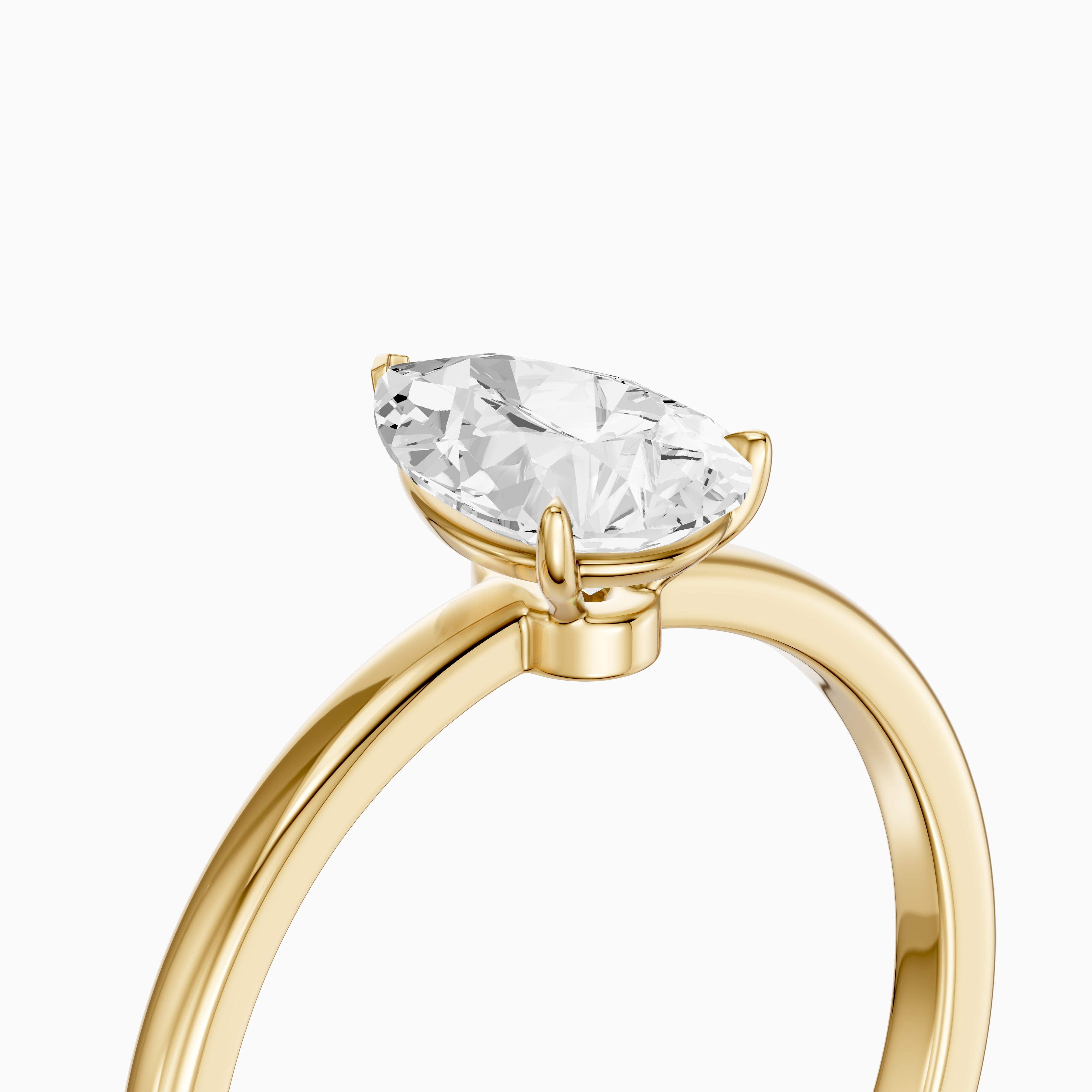 Demi Pear Cut Low Profile Solitaire Moissanite Diamond Ring