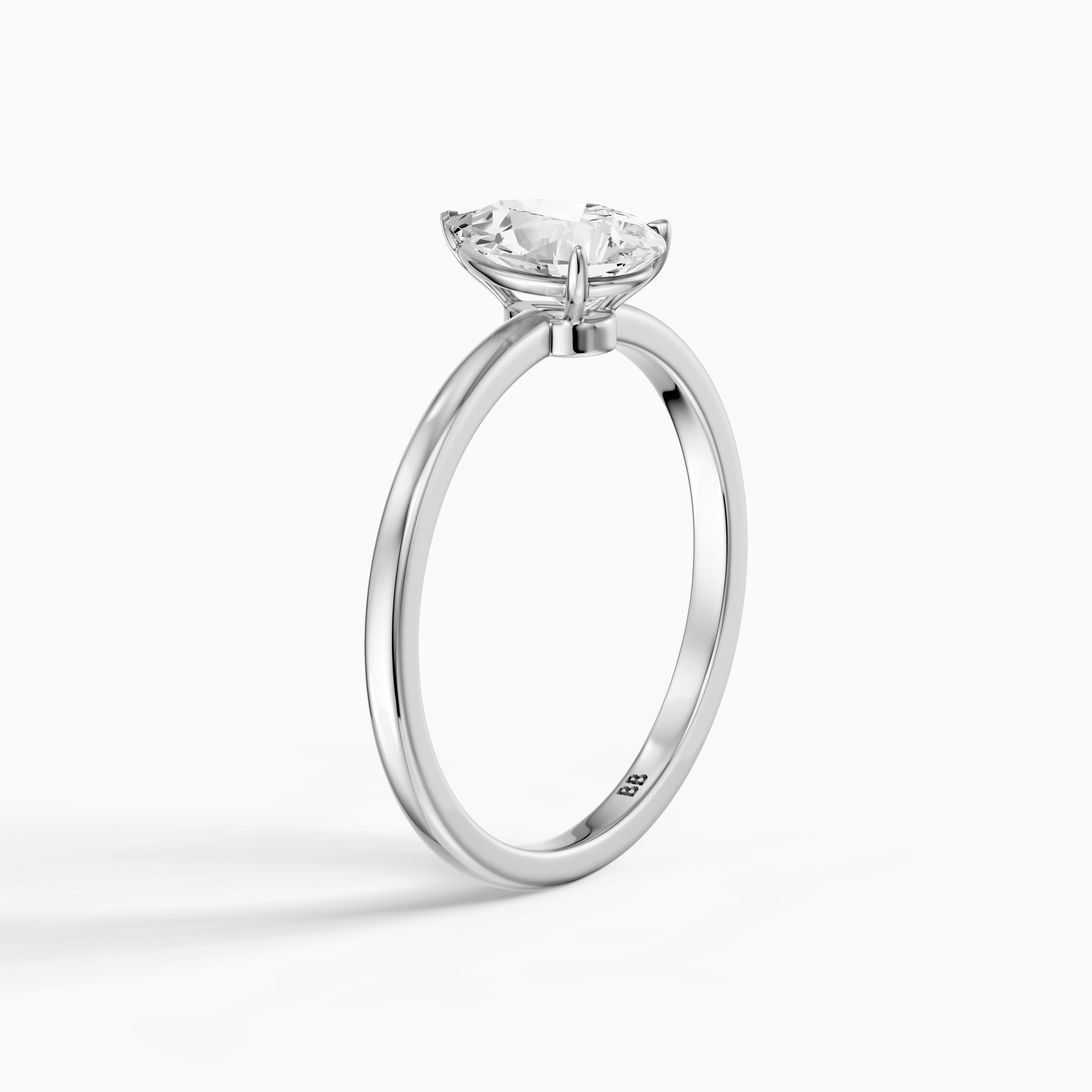 Demi Pear Cut Low Profile Solitaire Moissanite Diamond Ring