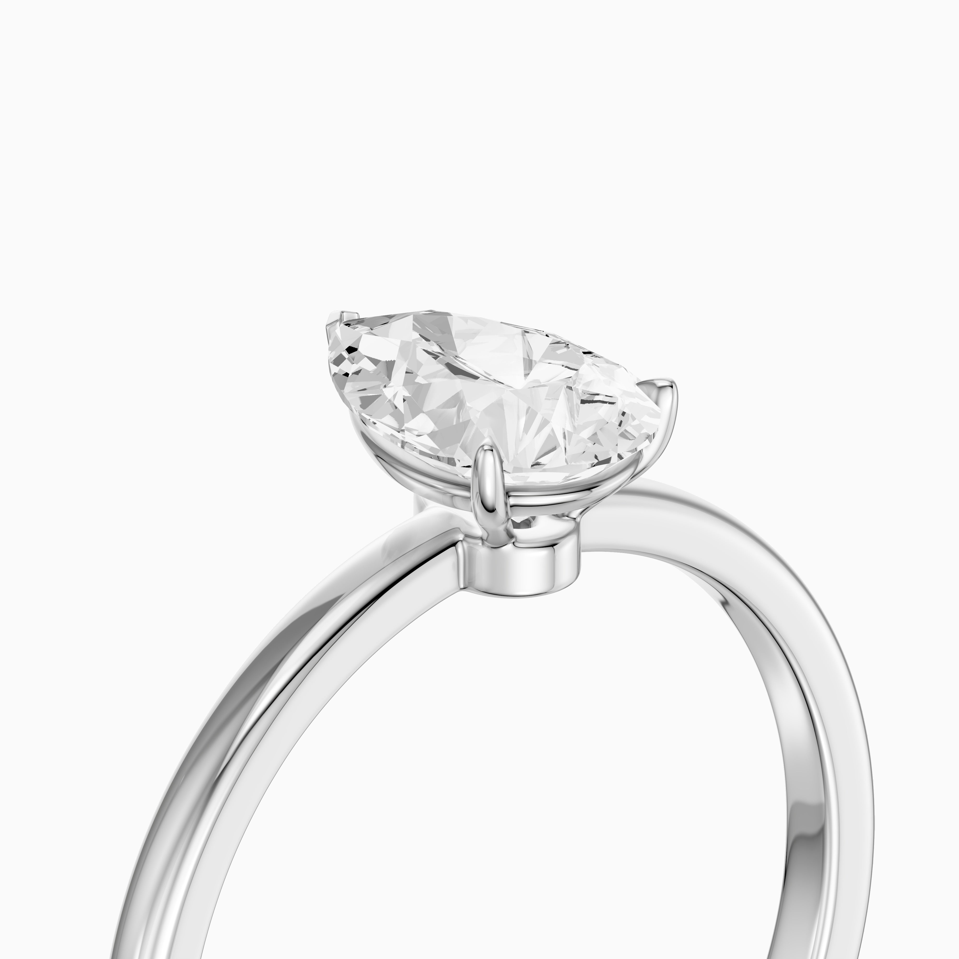 Demi Pear Cut Low Profile Solitaire Moissanite Diamond Ring