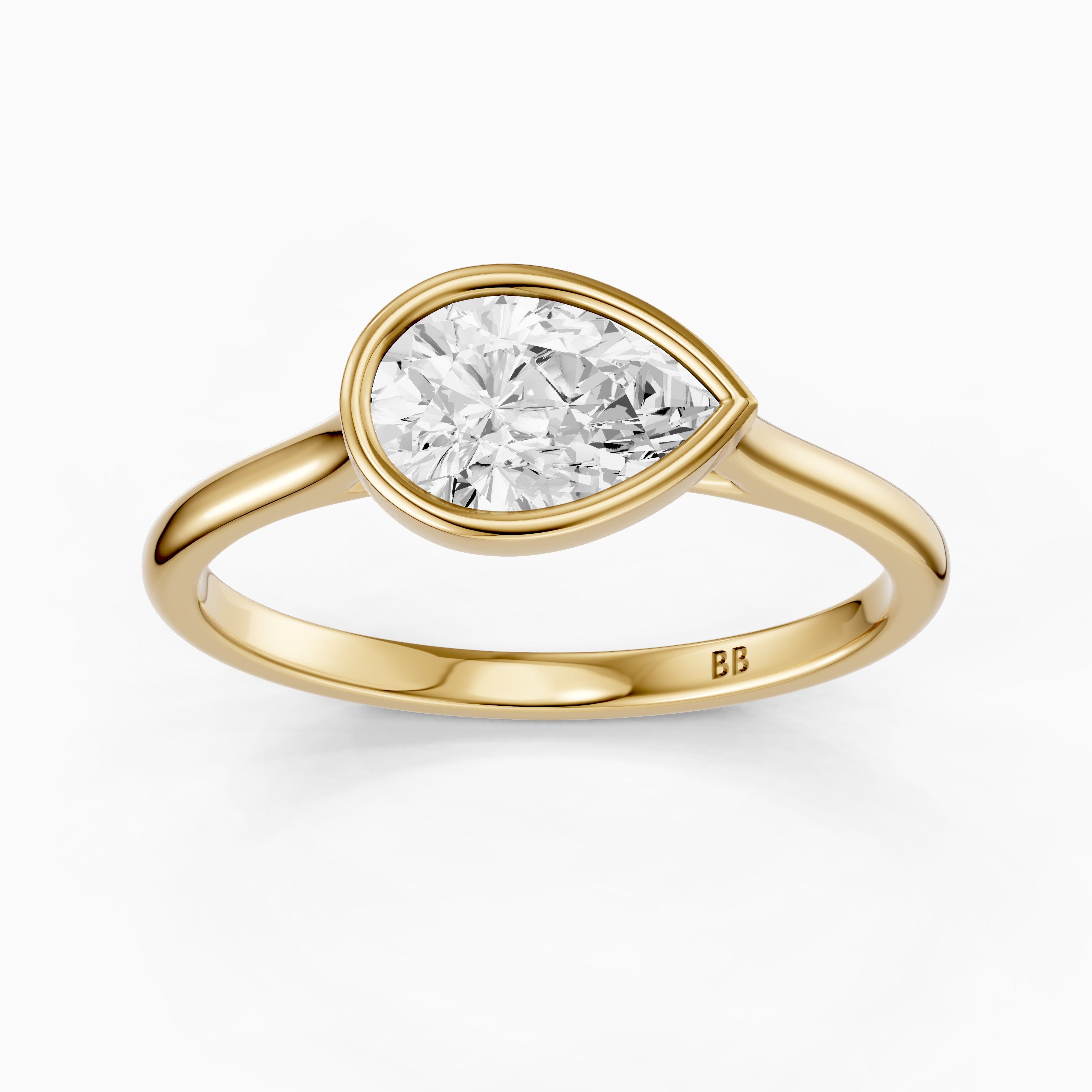 Madison Pear Cut East West Bezel Moissanite Diamond Engagement Ring