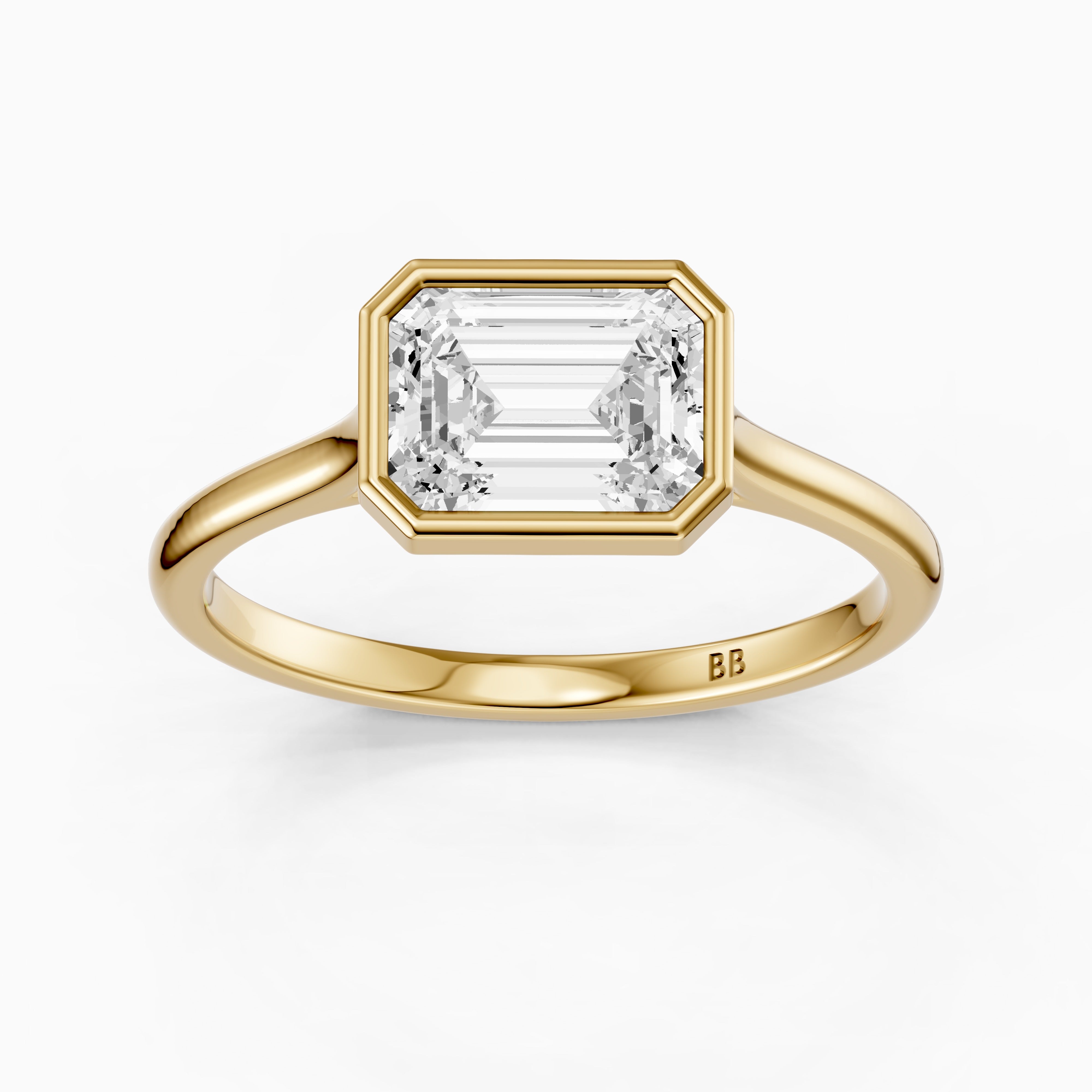 Abigail Emerald Cut East West Bezel Set Solitaire Lab Grown Diamond Ring