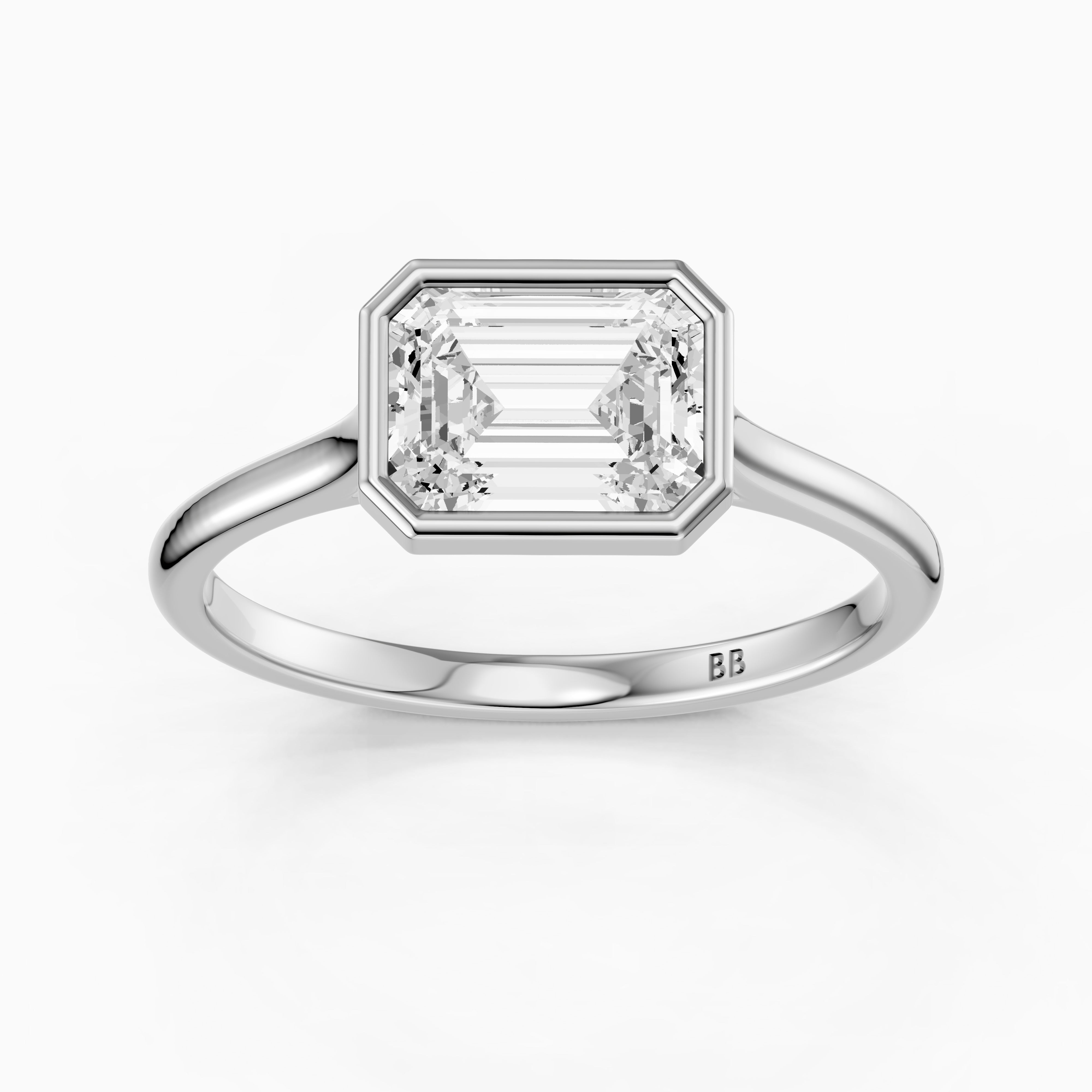 Abigail Emerald Cut East West Bezel Set Solitaire Lab Grown Diamond Ring