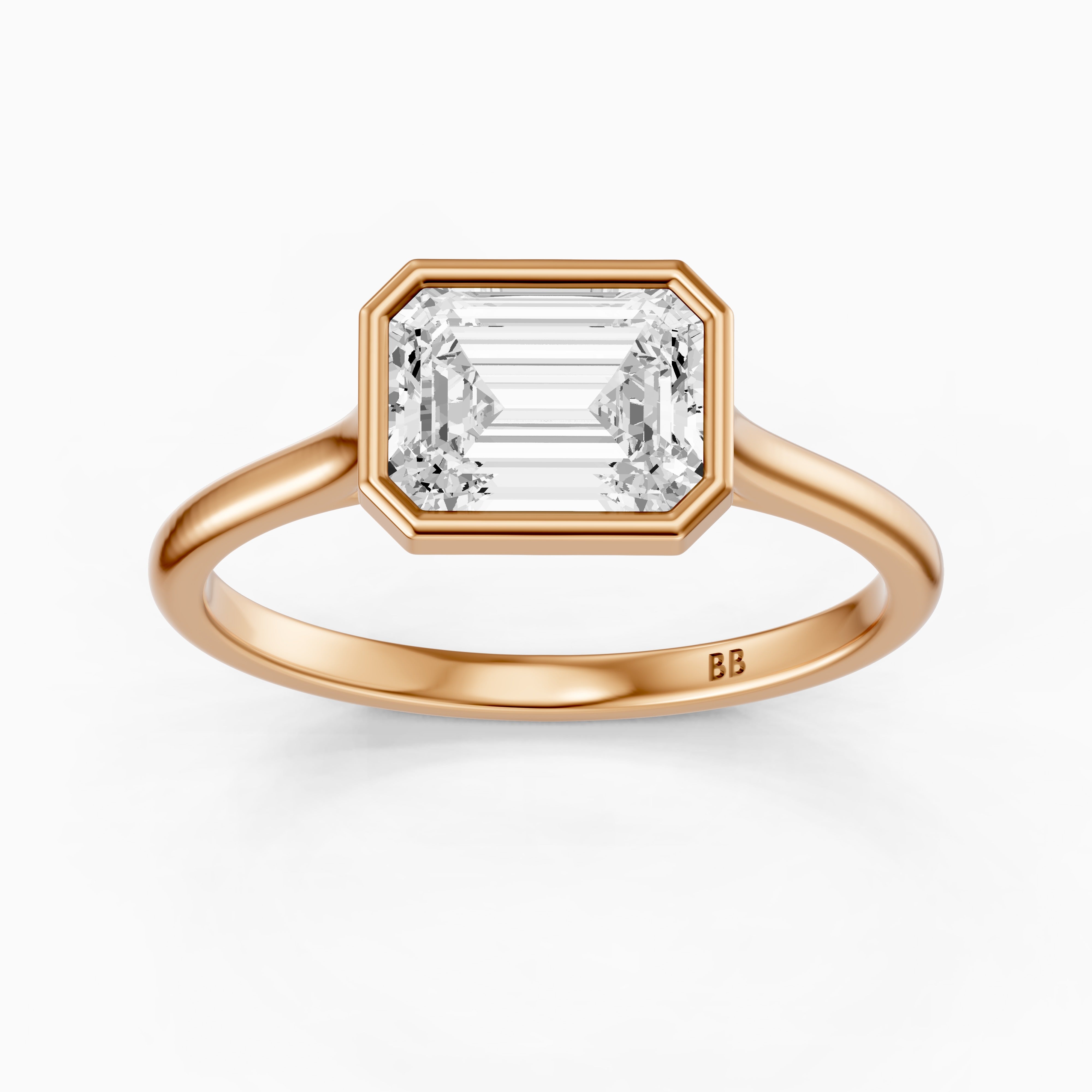 Abigail Emerald Cut East West Bezel Set Solitaire Lab Grown Diamond Ring