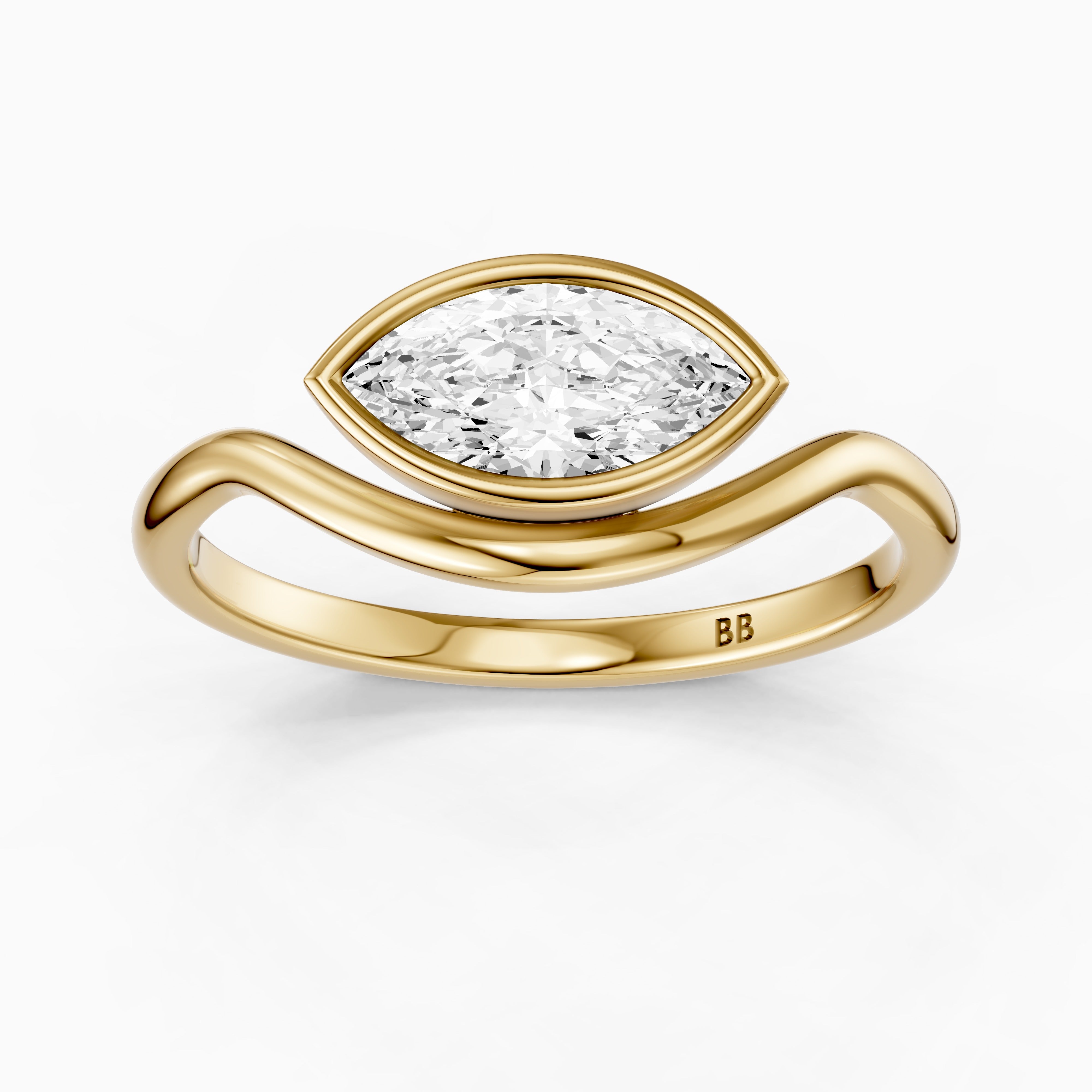 Eleanor Marquise Cut East West Bezel Set Moissanite Diamond Ring