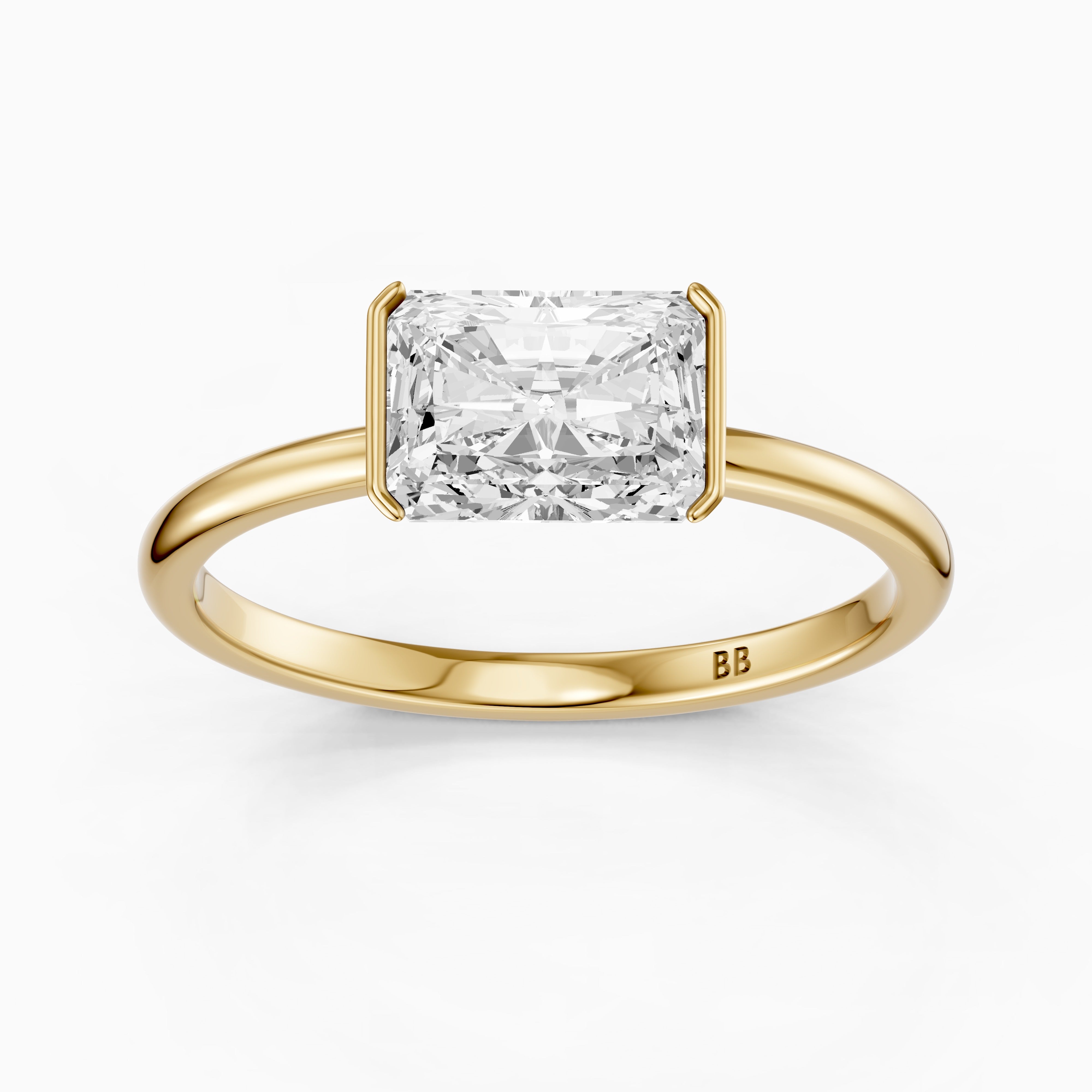 Penelope Radiant Cut East West Half Bezel Moissanite Diamond Ring