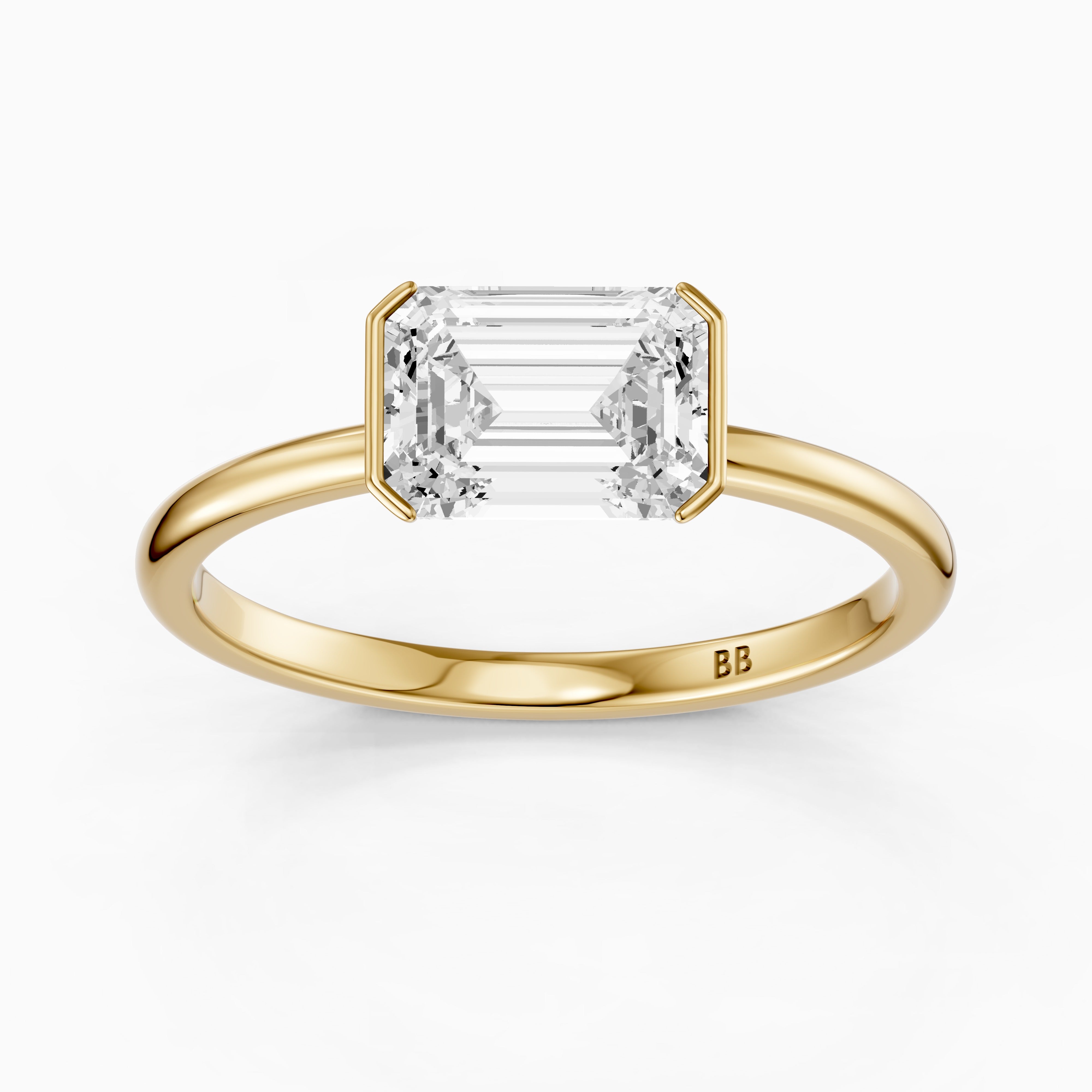 Kennedy Emerald Cut East West Half Bezel Moissanite Diamond Ring