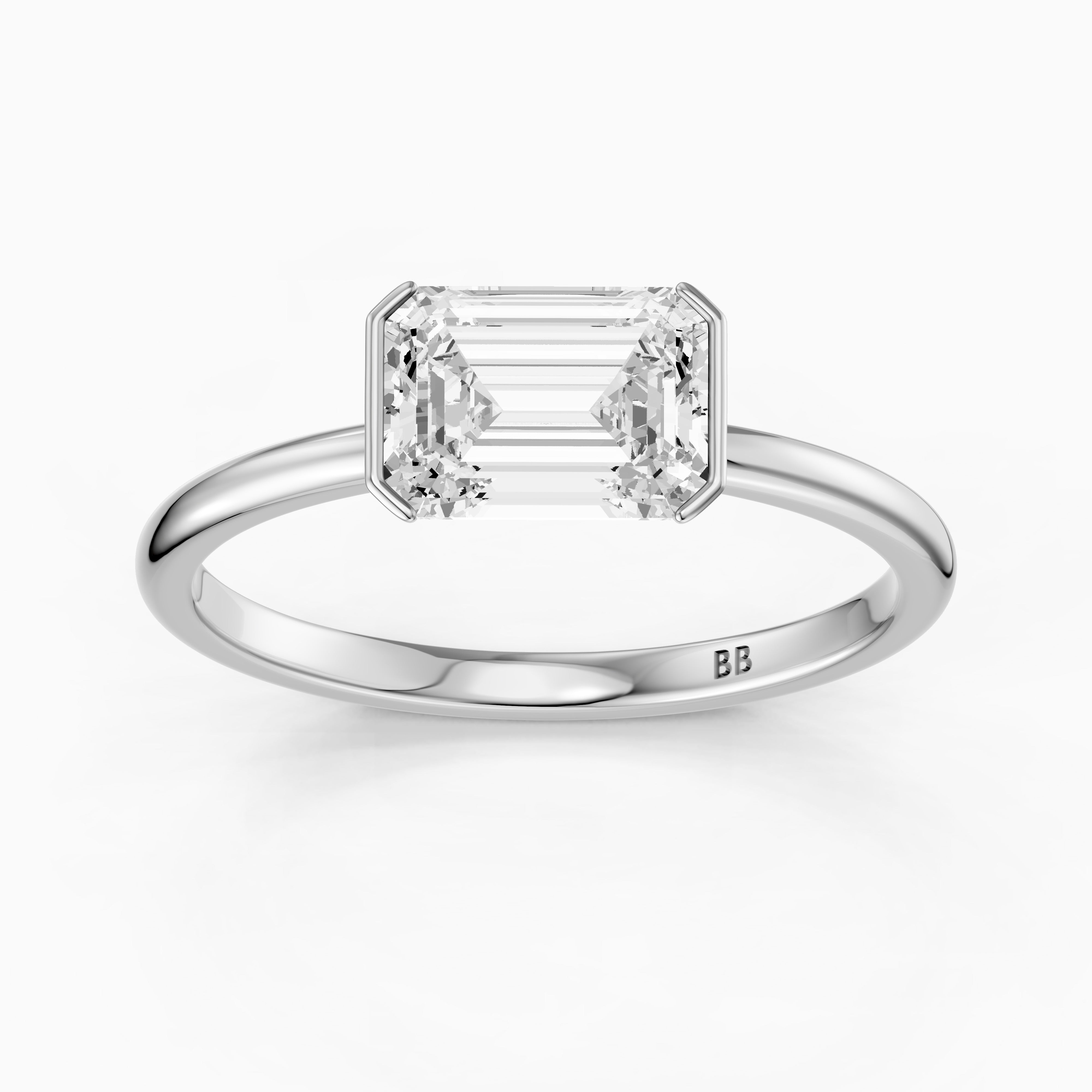 Kennedy Emerald Cut East West Half Bezel Lab Grown Diamond Ring