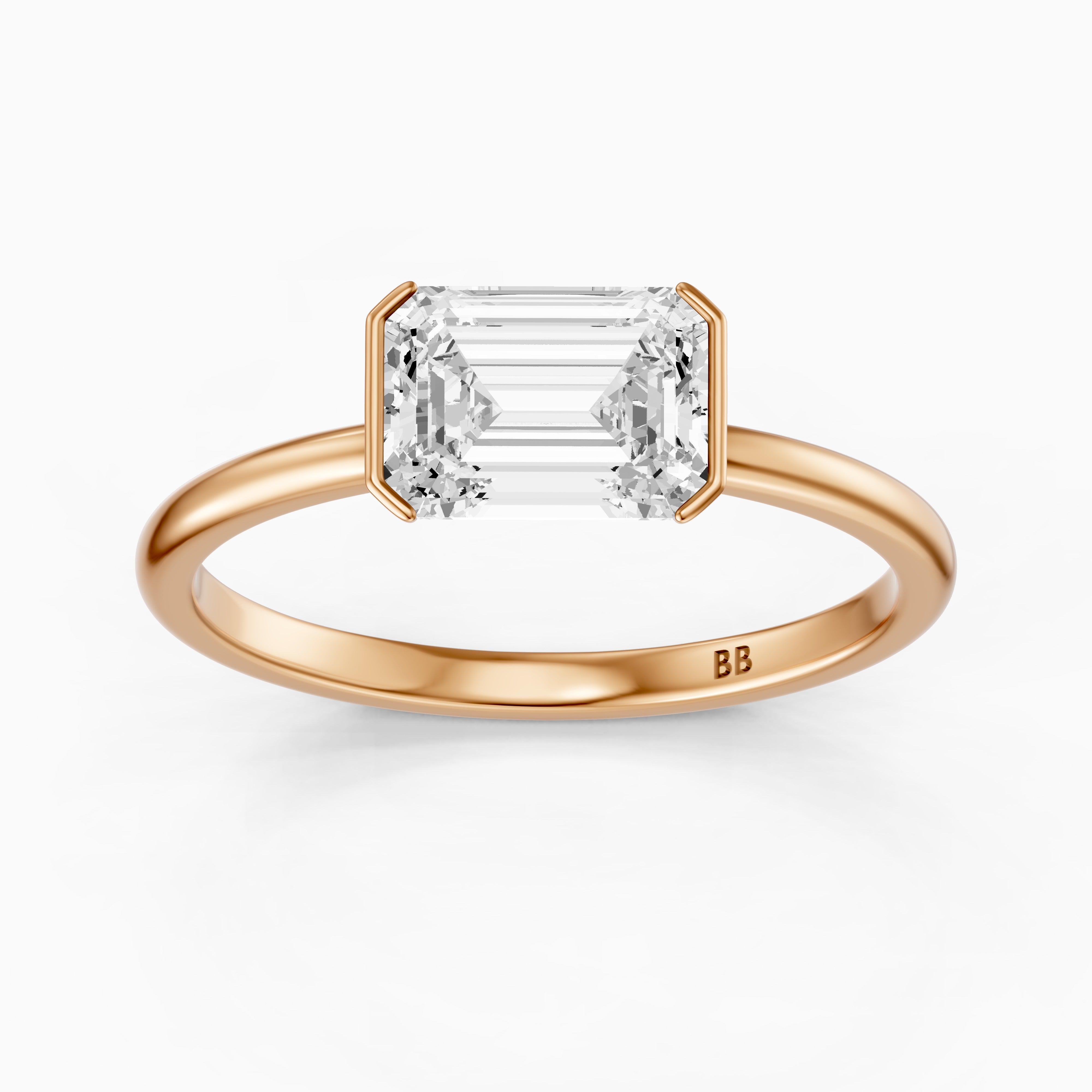 Kennedy Emerald Cut East West Half Bezel Lab Grown Diamond Ring