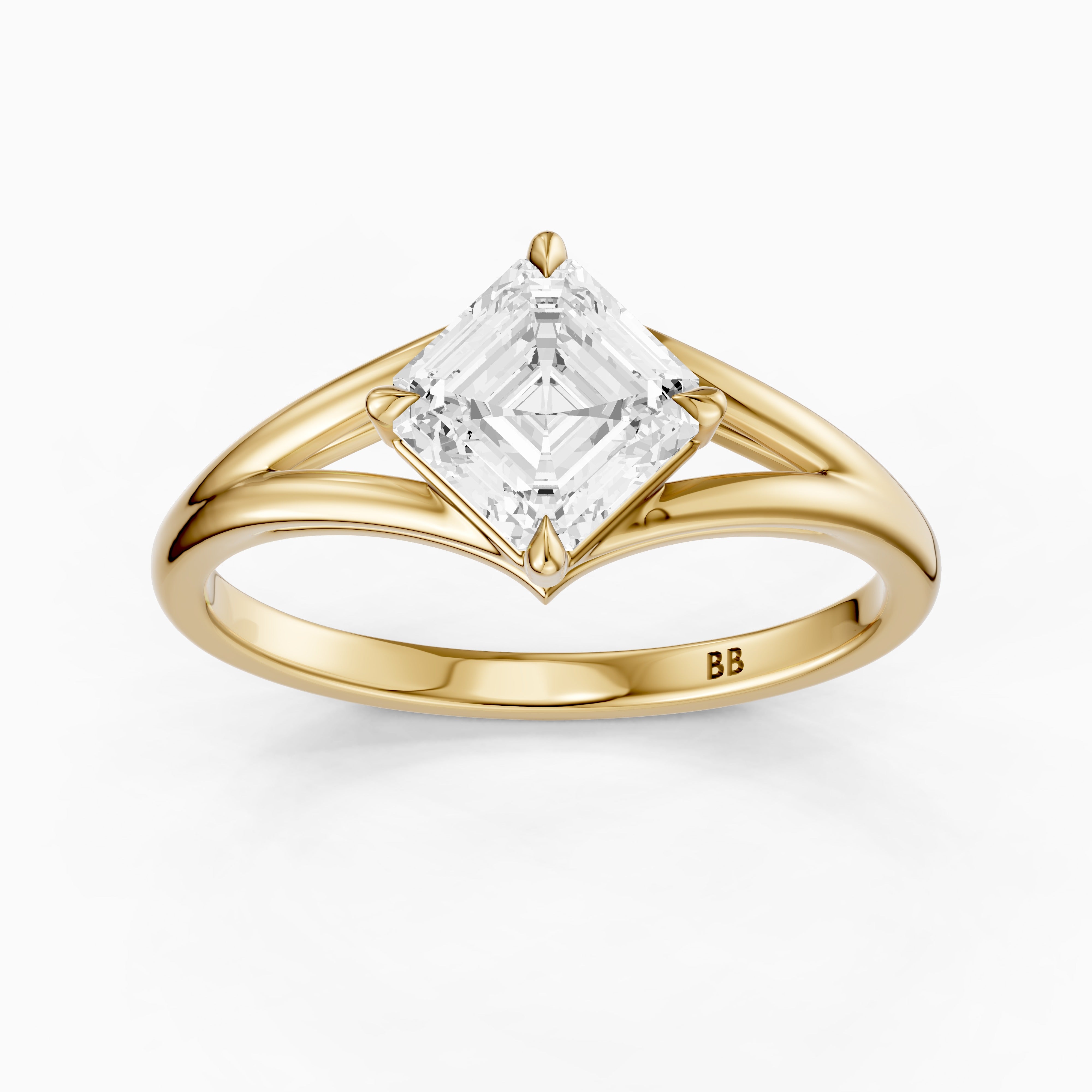 Brielle Asscher Cut Solitaire Moissanite Ring with Split Shank