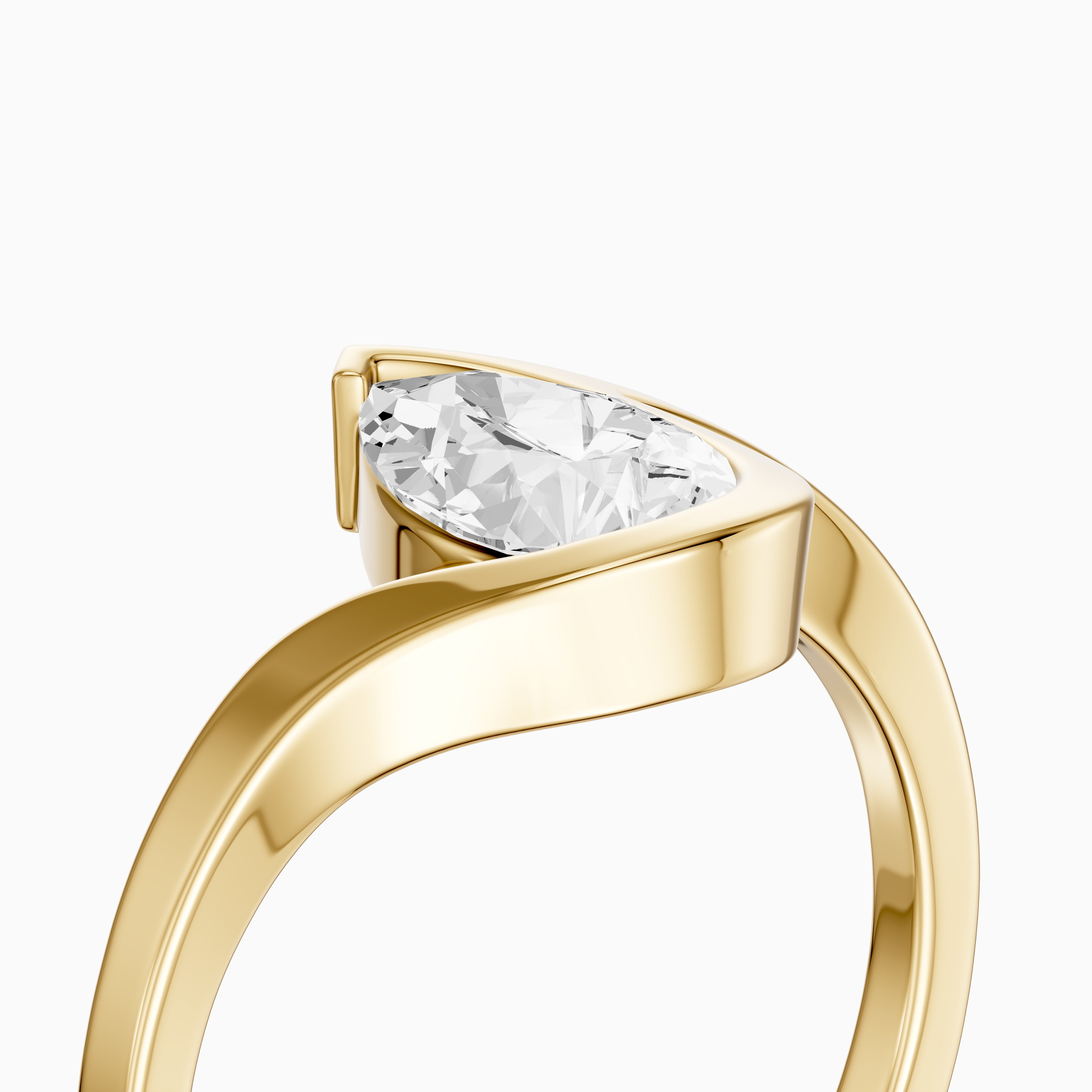 Lyra Pear Shape Moissanite Diamond Half Bezel Ring