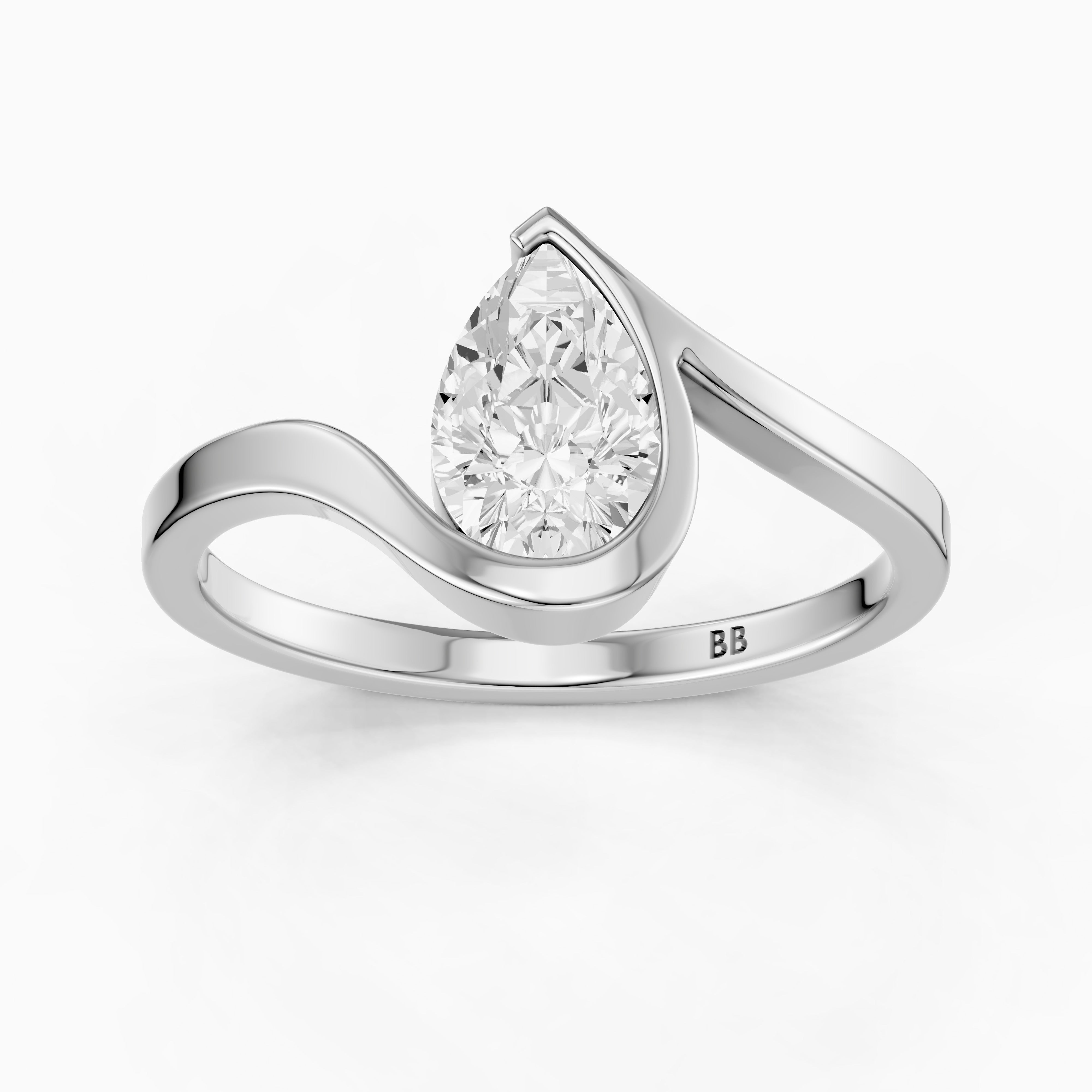 Lyra Pear Shape Moissanite Diamond Half Bezel Ring