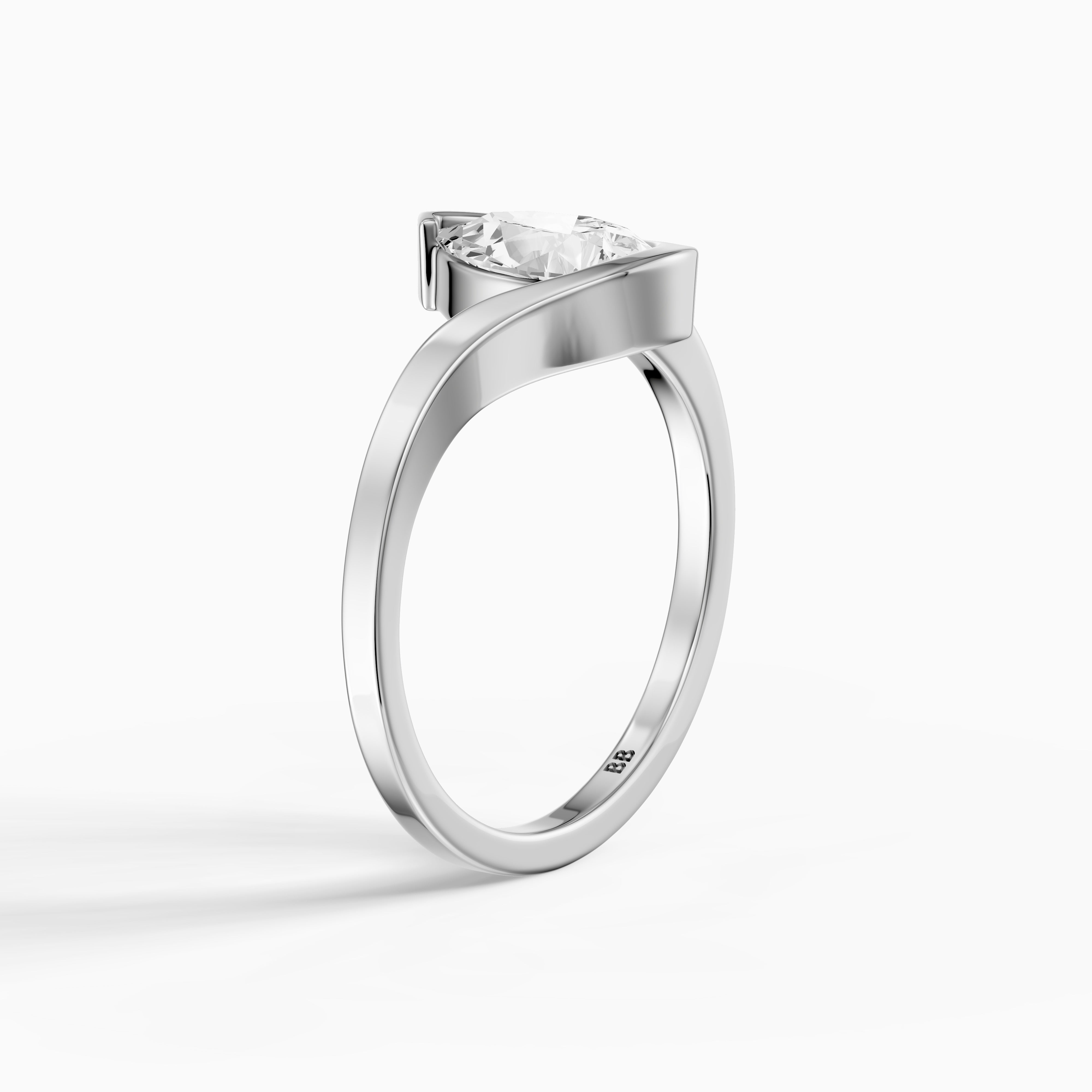 Lyra Pear Shape Moissanite Diamond Half Bezel Ring