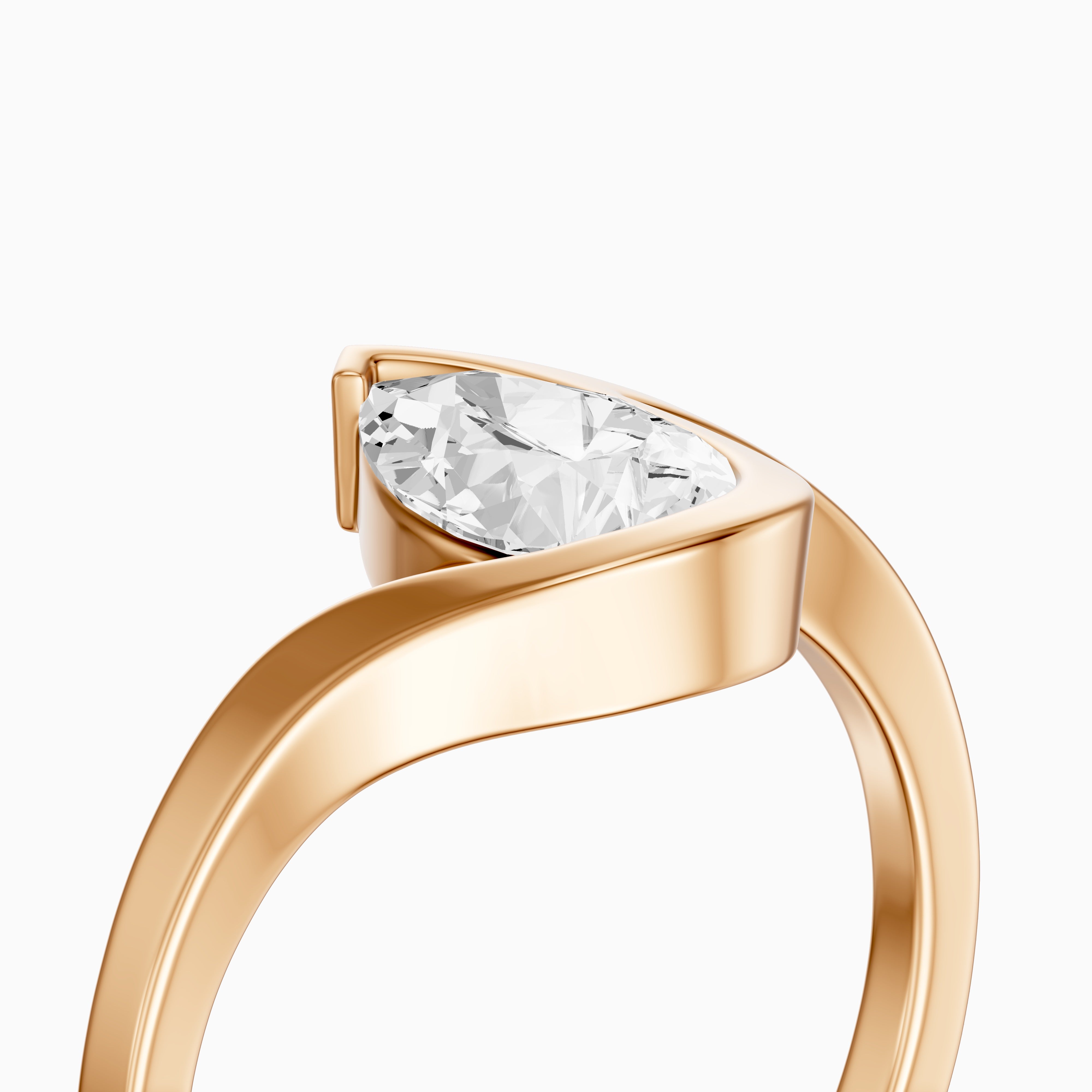 Lyra Pear Shape Moissanite Diamond Half Bezel Ring