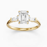 Melania Emerald With Tapered Baguette Cut Lab Grown Diamond Engagement Ring