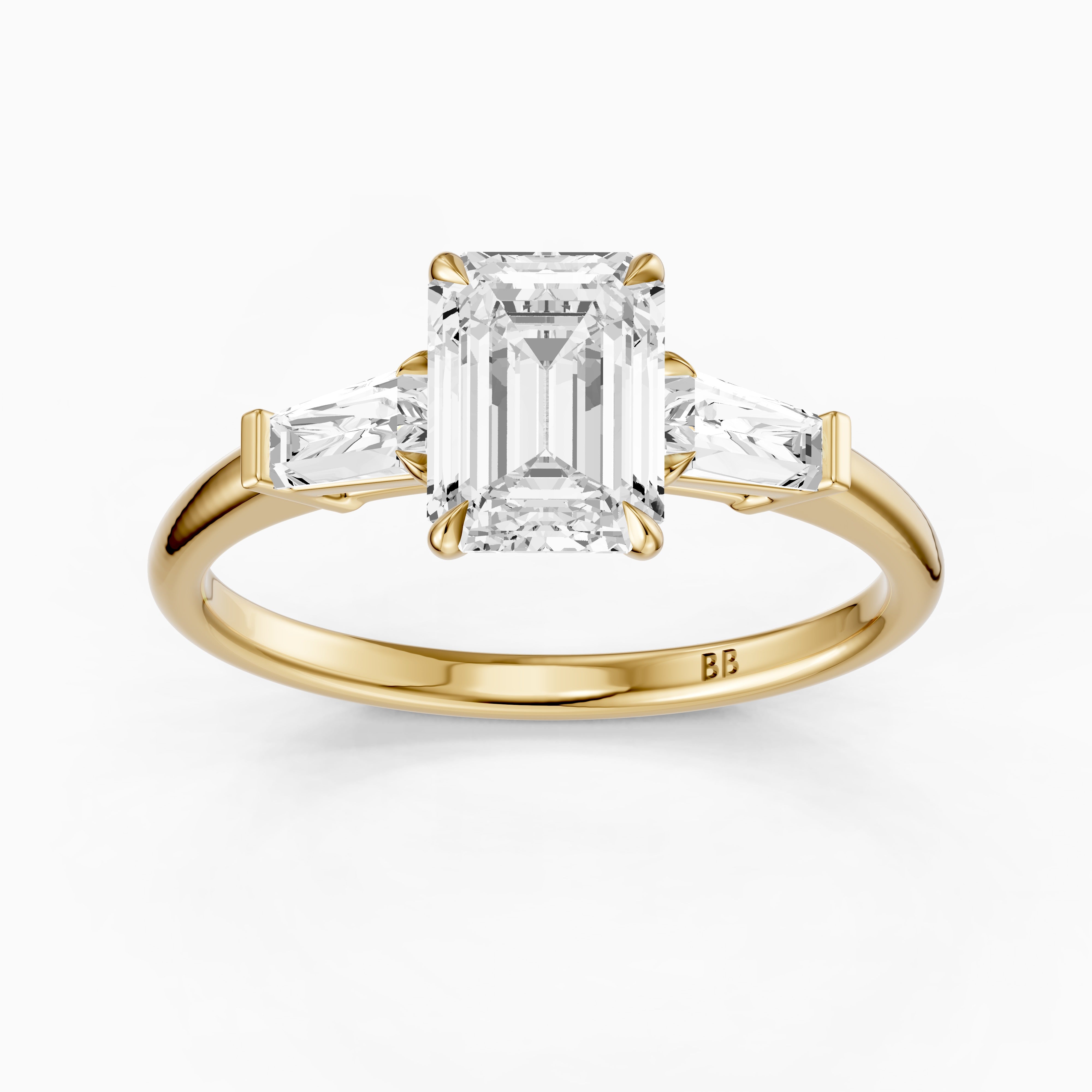 Melania Emerald With Tapered Baguette Cut Moissanite Engagement Ring