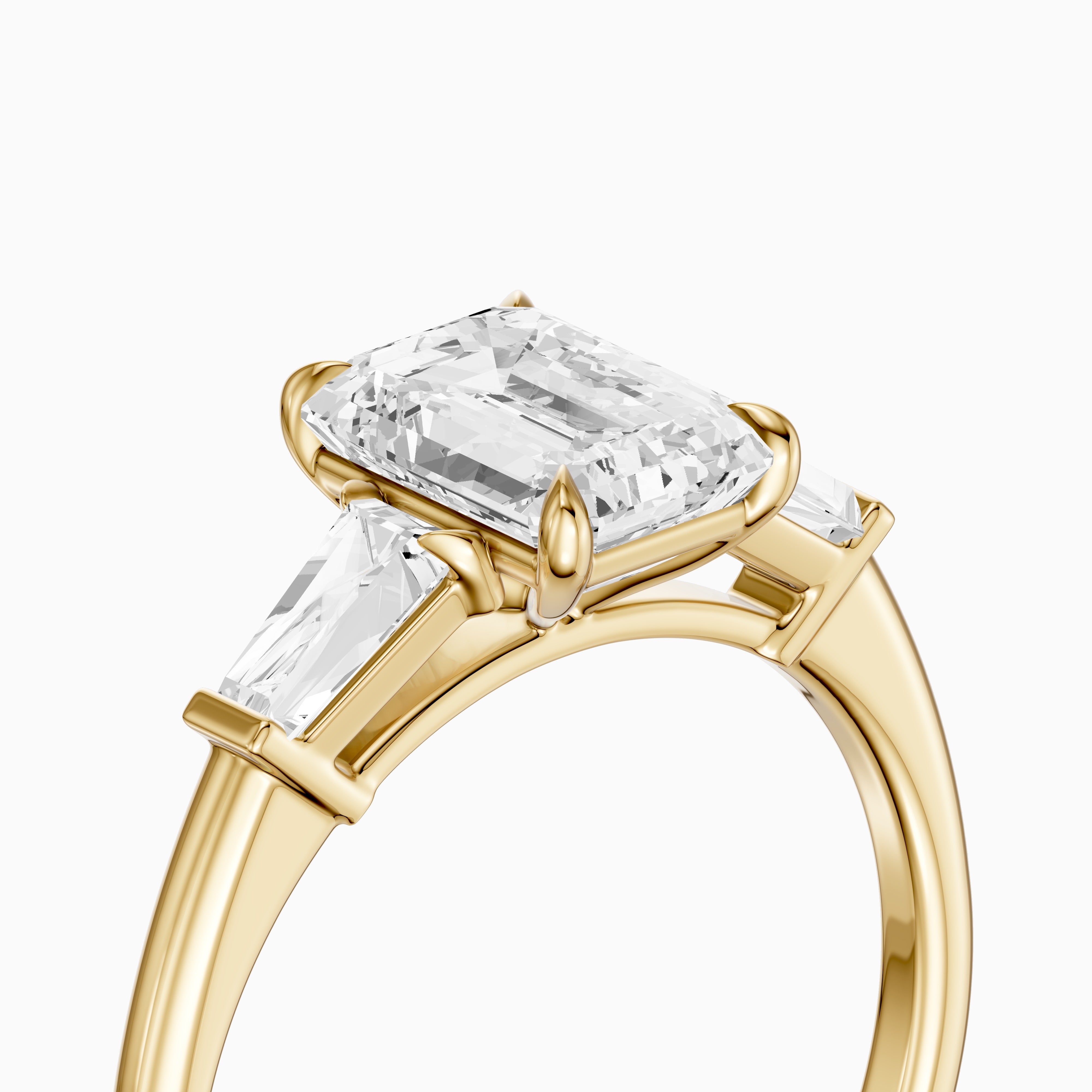 Melania Emerald With Tapered Baguette Cut Lab Grown Diamond Engagement Ring